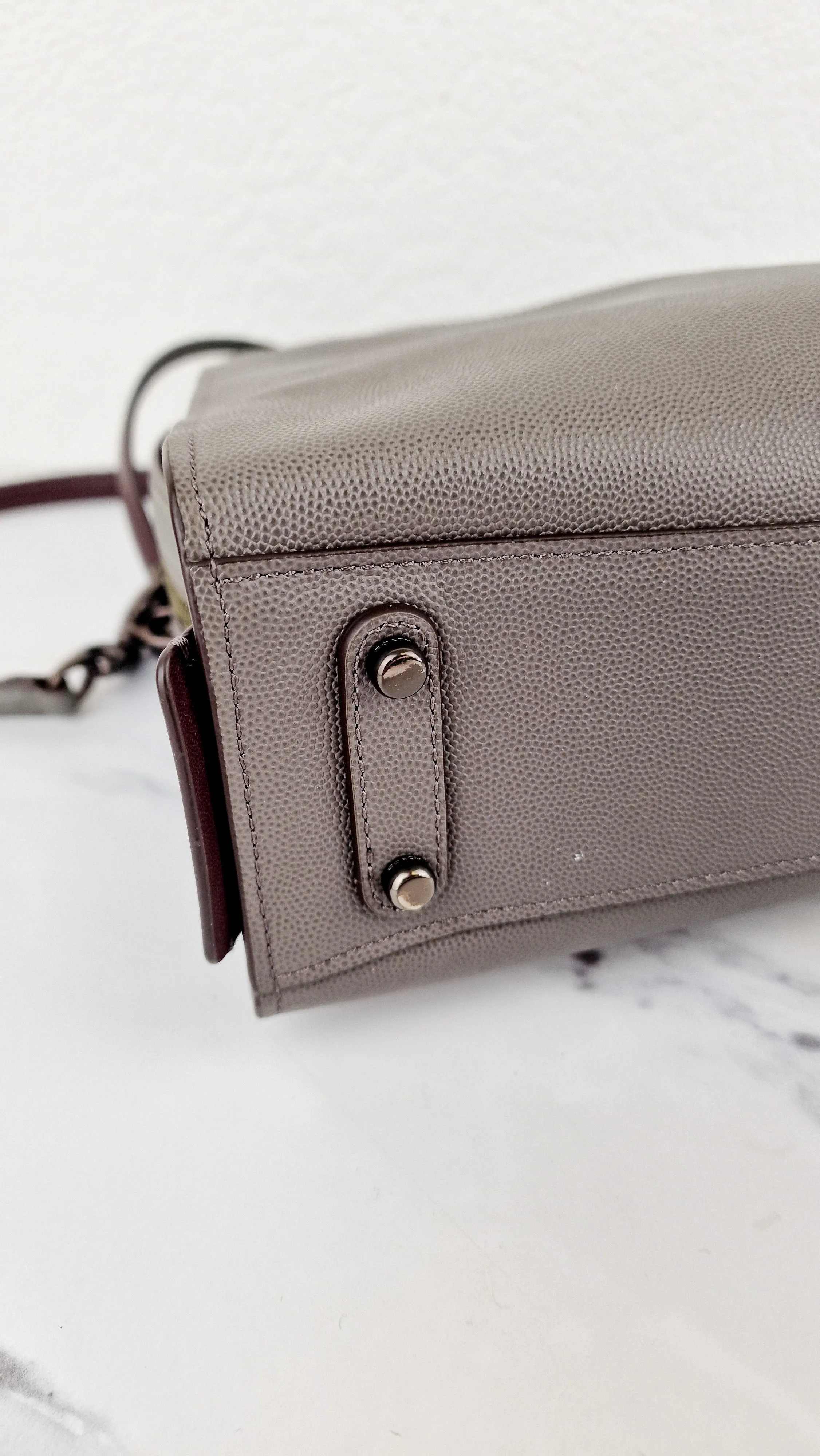 Coach Rogue Shoulder Bag in Grey Grain Leather with Oxblood Lining & C Chain - Coach 26829