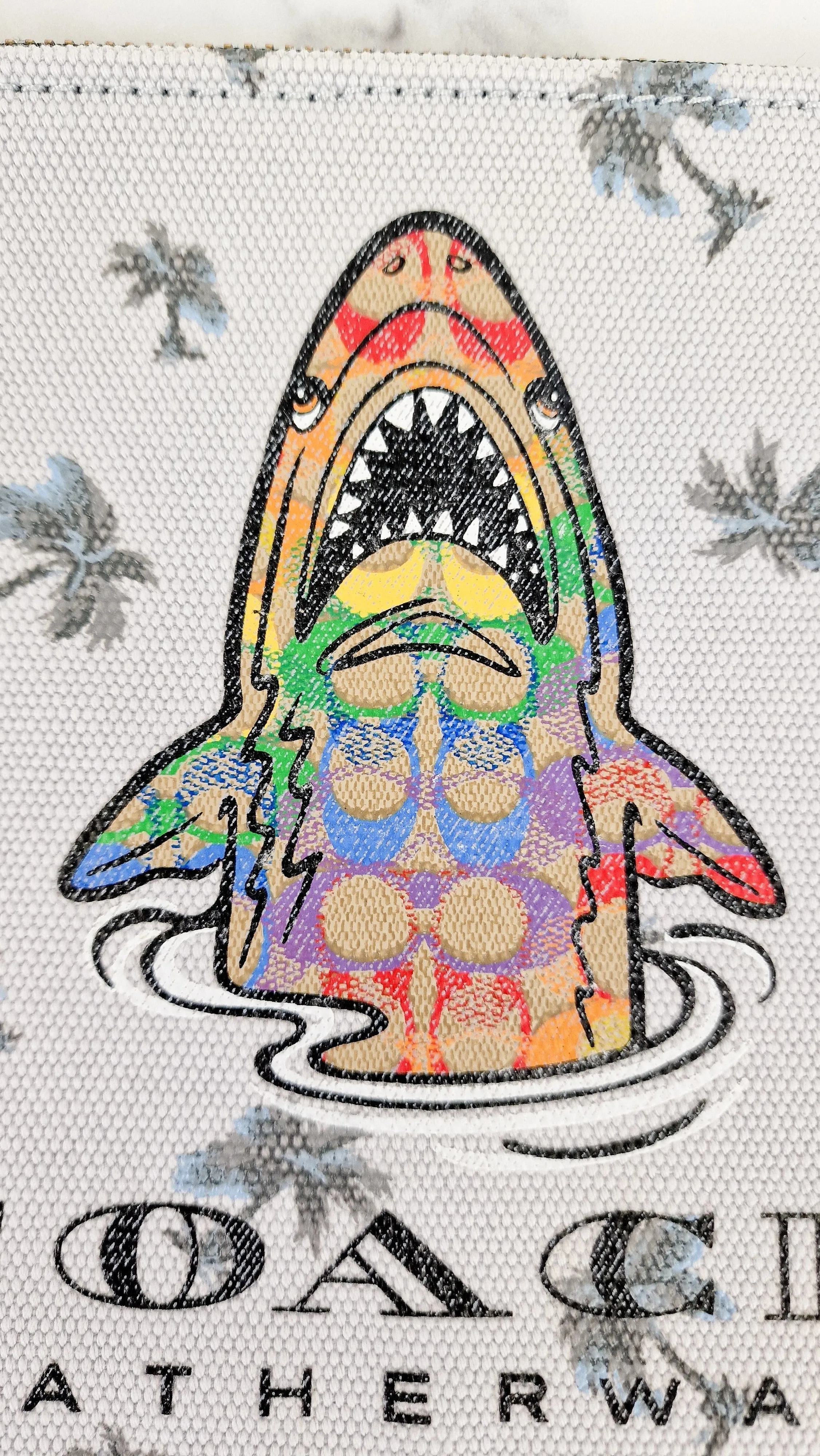 Coach Sharky Turnlock Pouch in Rainbow Signature on Palm Tree canvas Grey Clutch - 1367