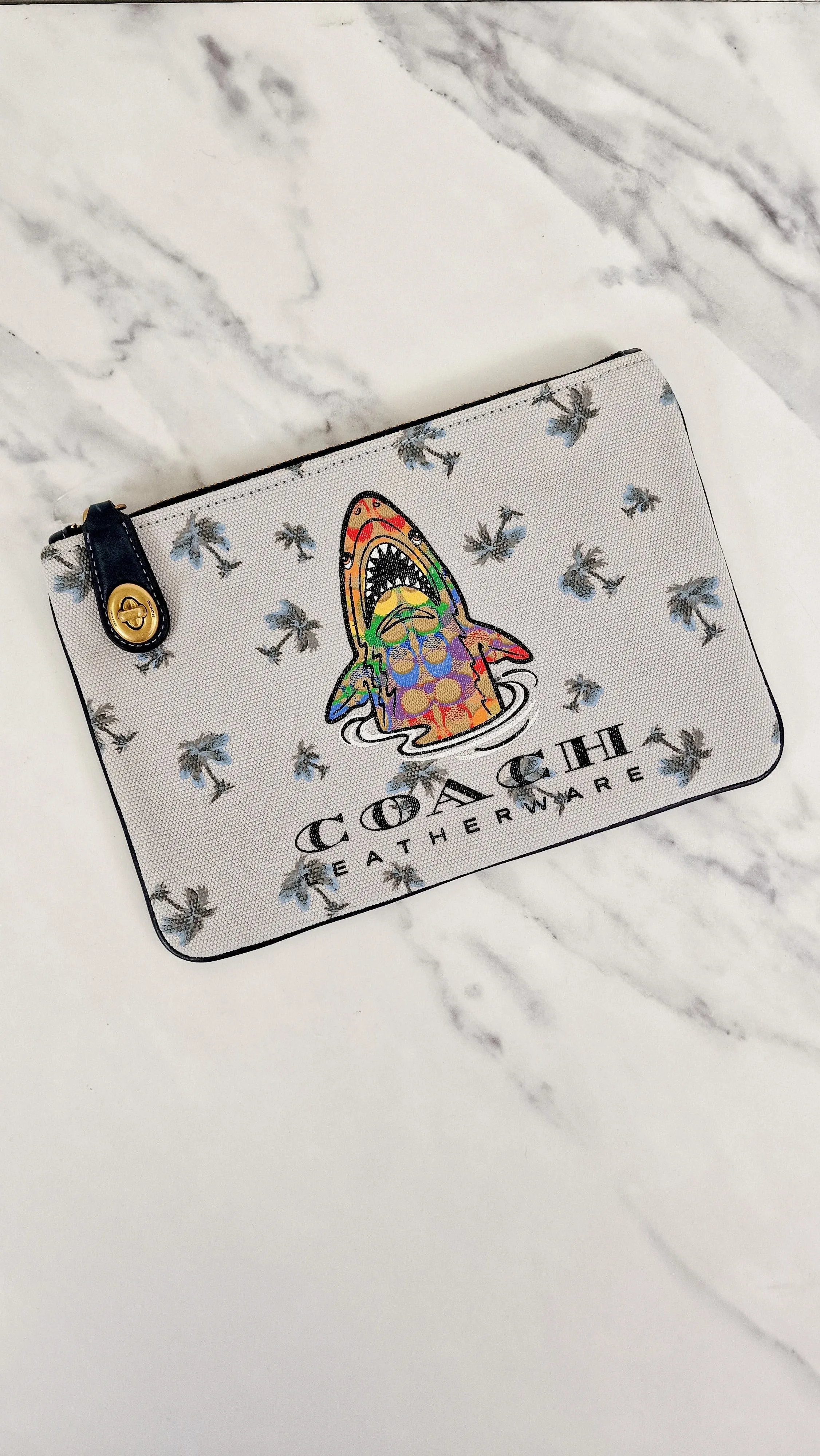 Coach Sharky Turnlock Pouch in Rainbow Signature on Palm Tree canvas Grey Clutch - 1367