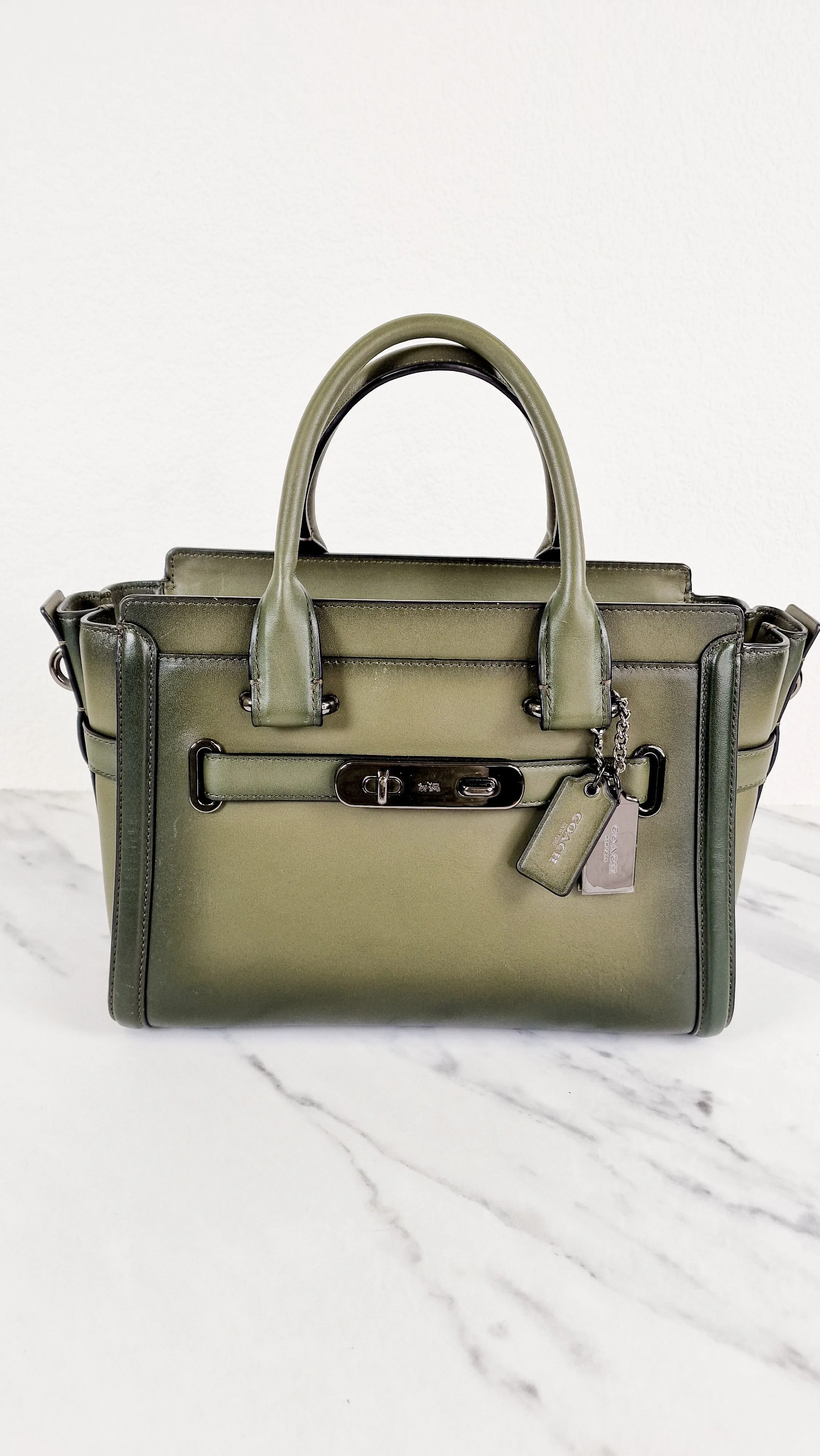 Coach Swagger 27 in Dark Green Burnished Leather - Handbag Shoulder Bag - Coach 38372