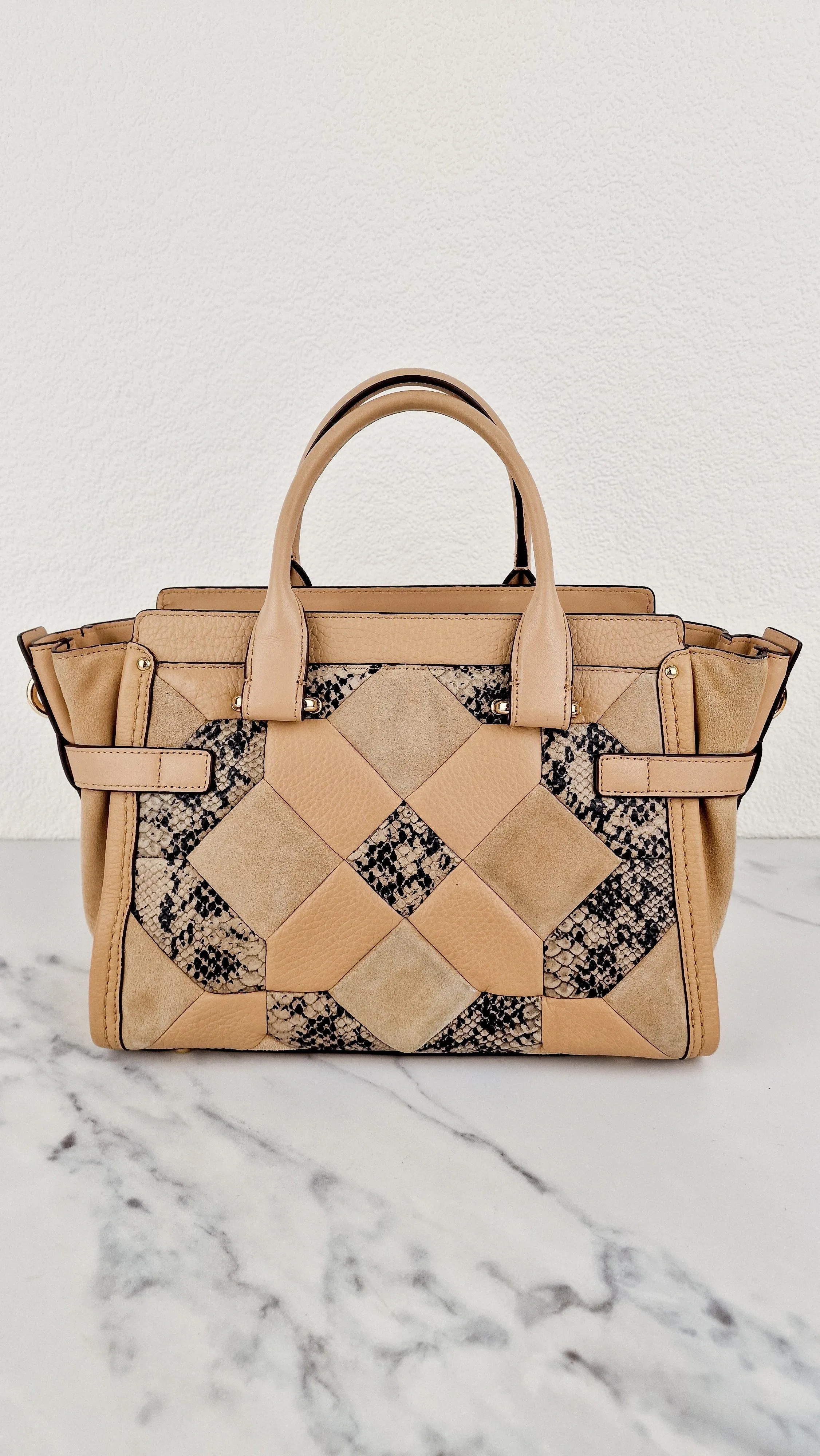 Coach Swagger 27 Patchwork Beechwood Patchwork & Snake Embossed Leather & Suede - Coach 37188