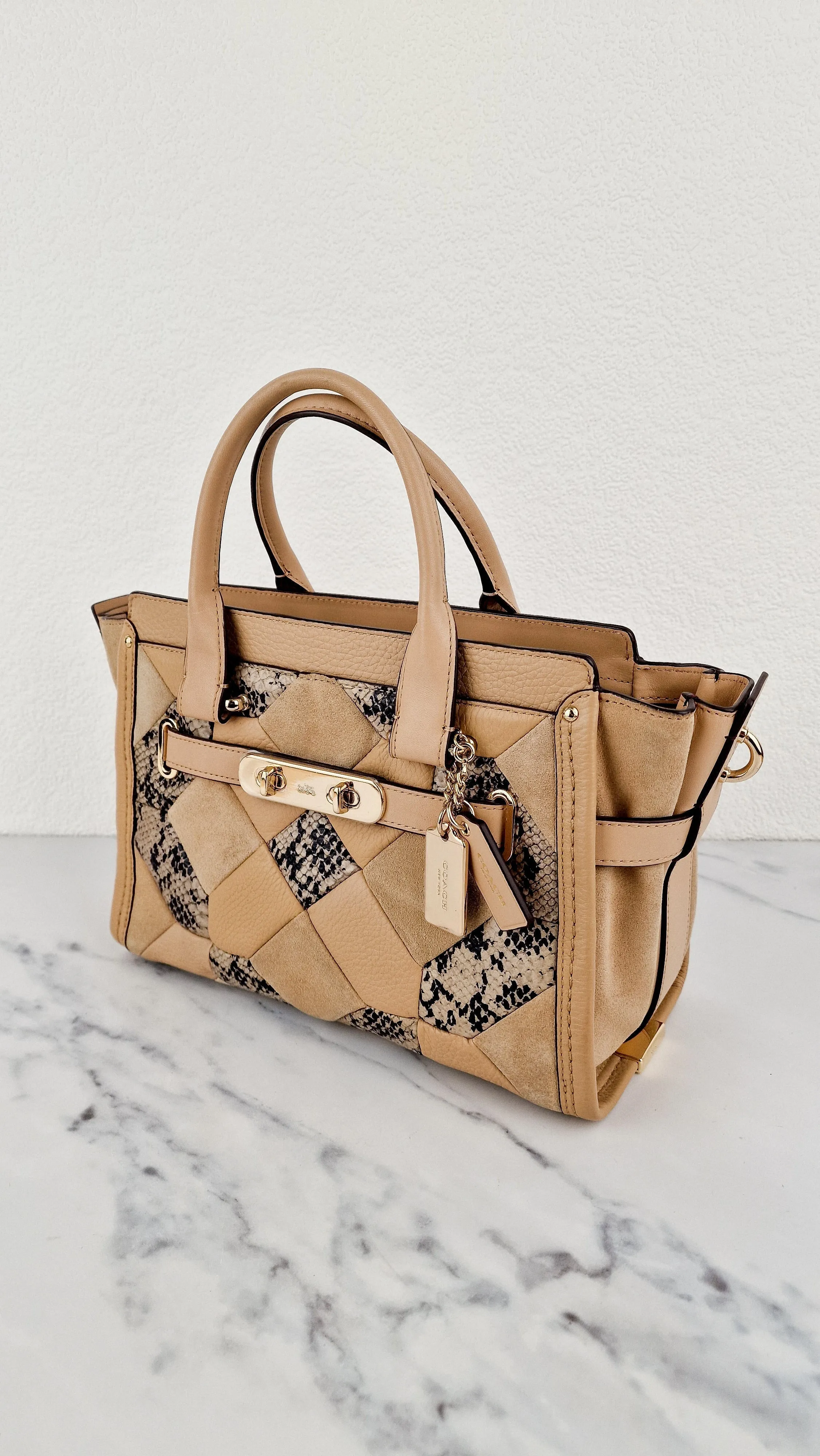Coach Swagger 27 Patchwork Beechwood Patchwork & Snake Embossed Leather & Suede - Coach 37188