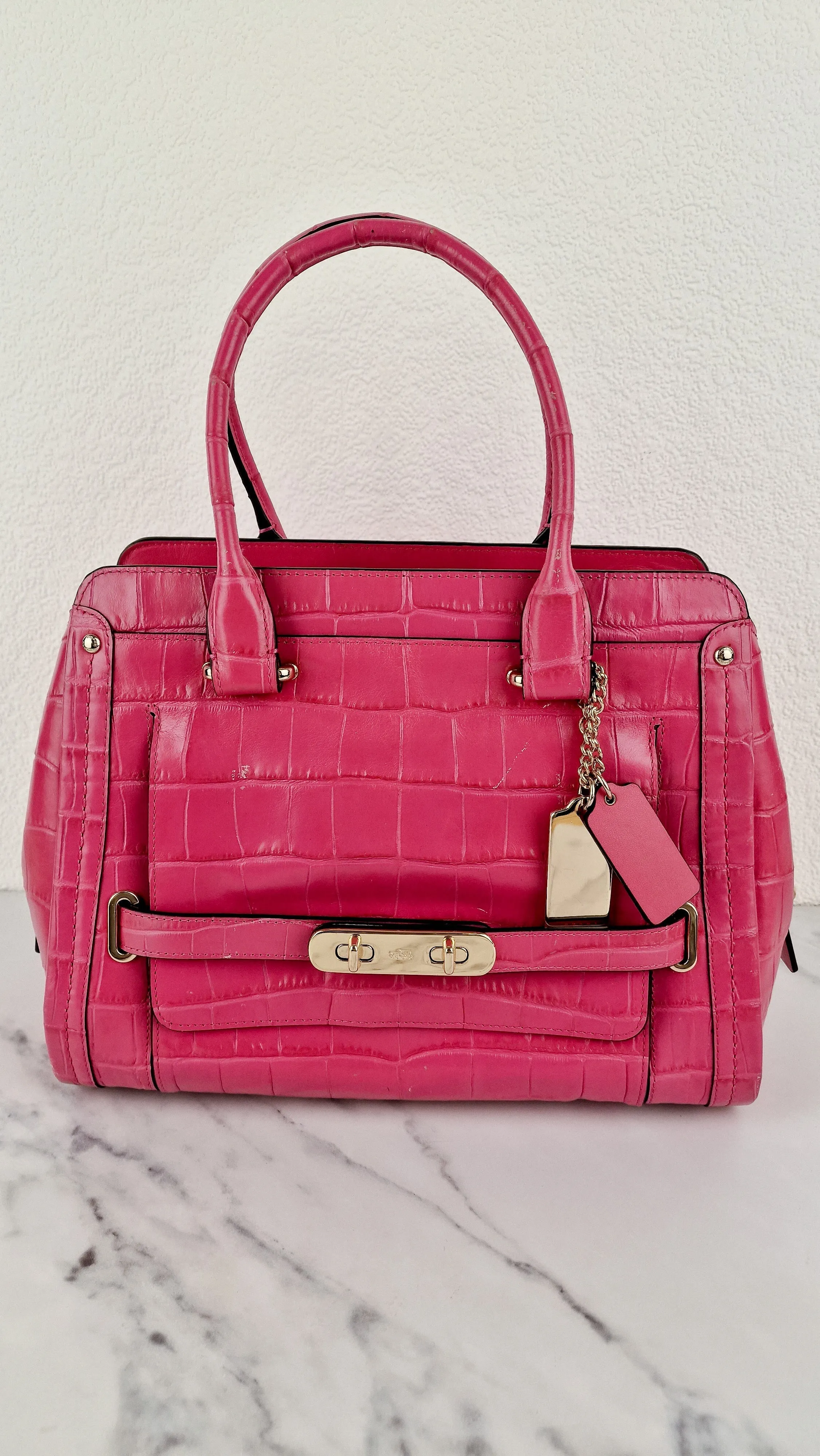 Coach Swagger Frame Bag in Pink Croc Embossed Leather - Handbag Crossbody Bag - Coach 37998