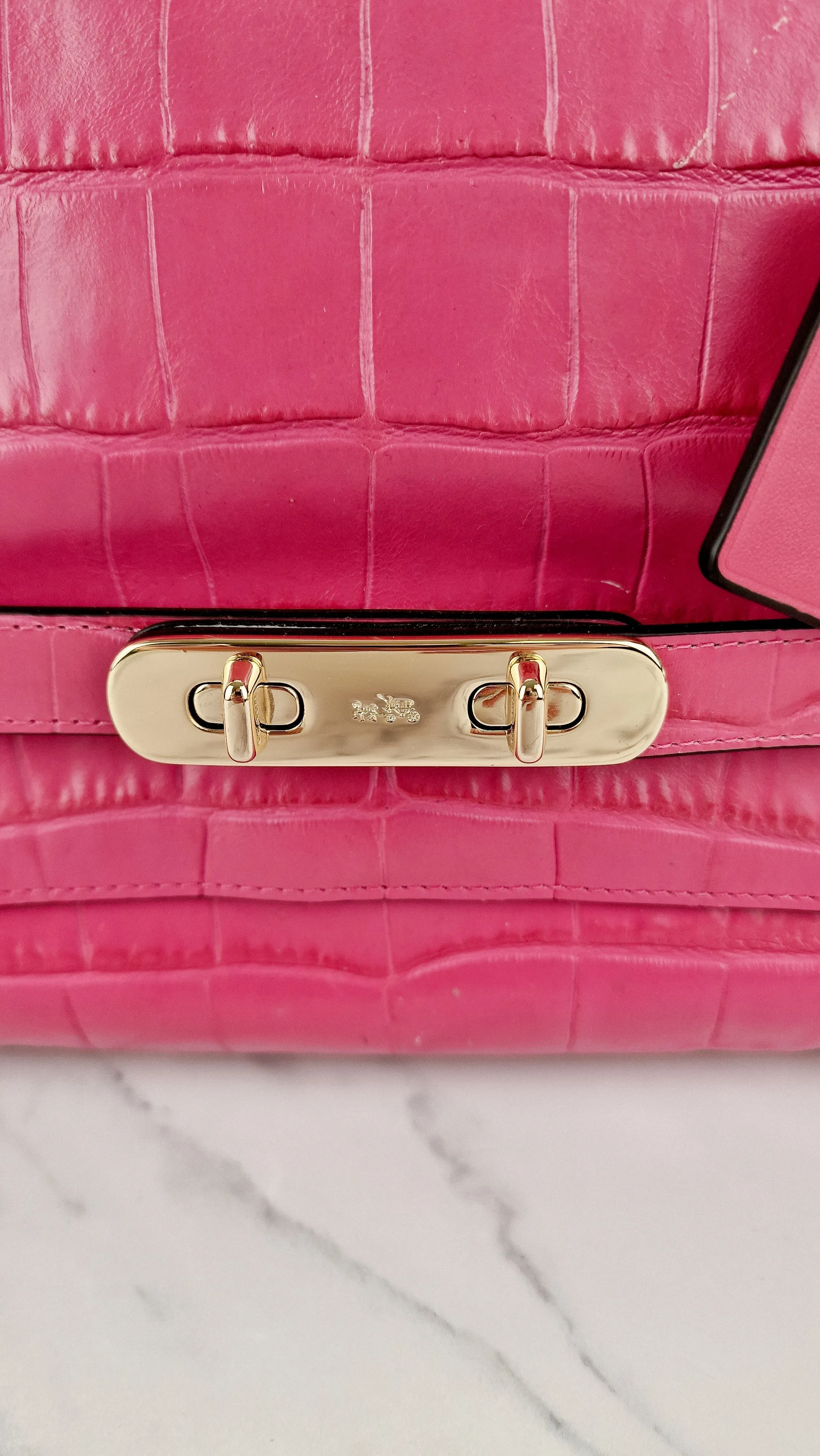 Coach Swagger Frame Bag in Pink Croc Embossed Leather - Handbag Crossbody Bag - Coach 37998