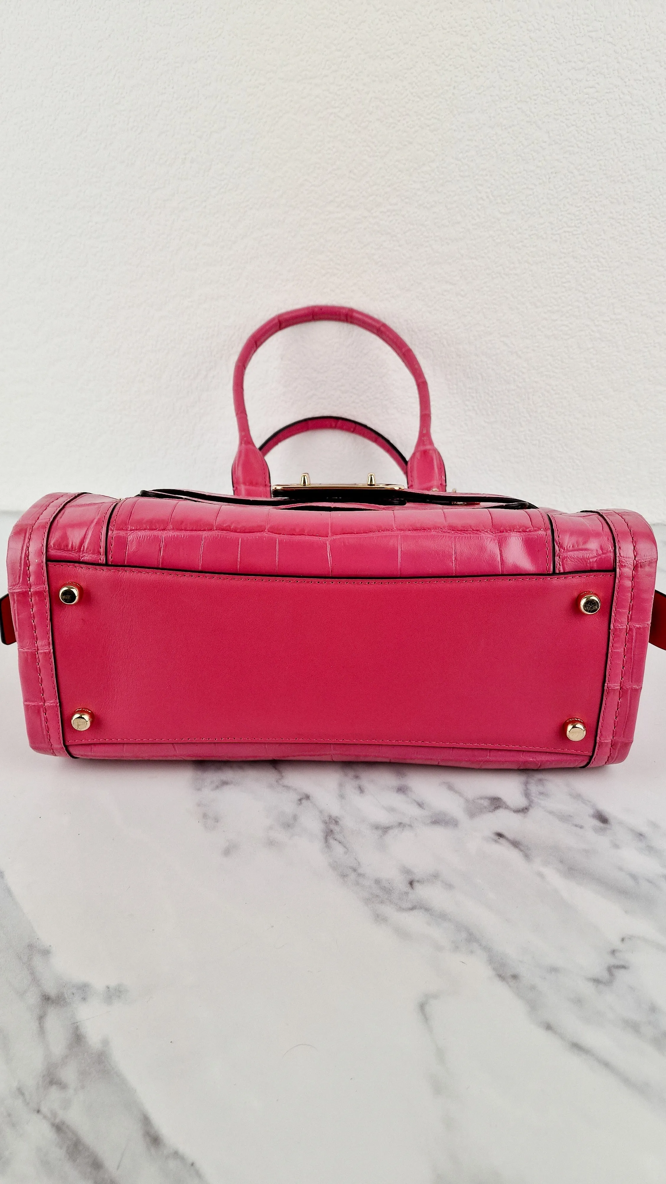 Coach Swagger Frame Bag in Pink Croc Embossed Leather - Handbag Crossbody Bag - Coach 37998