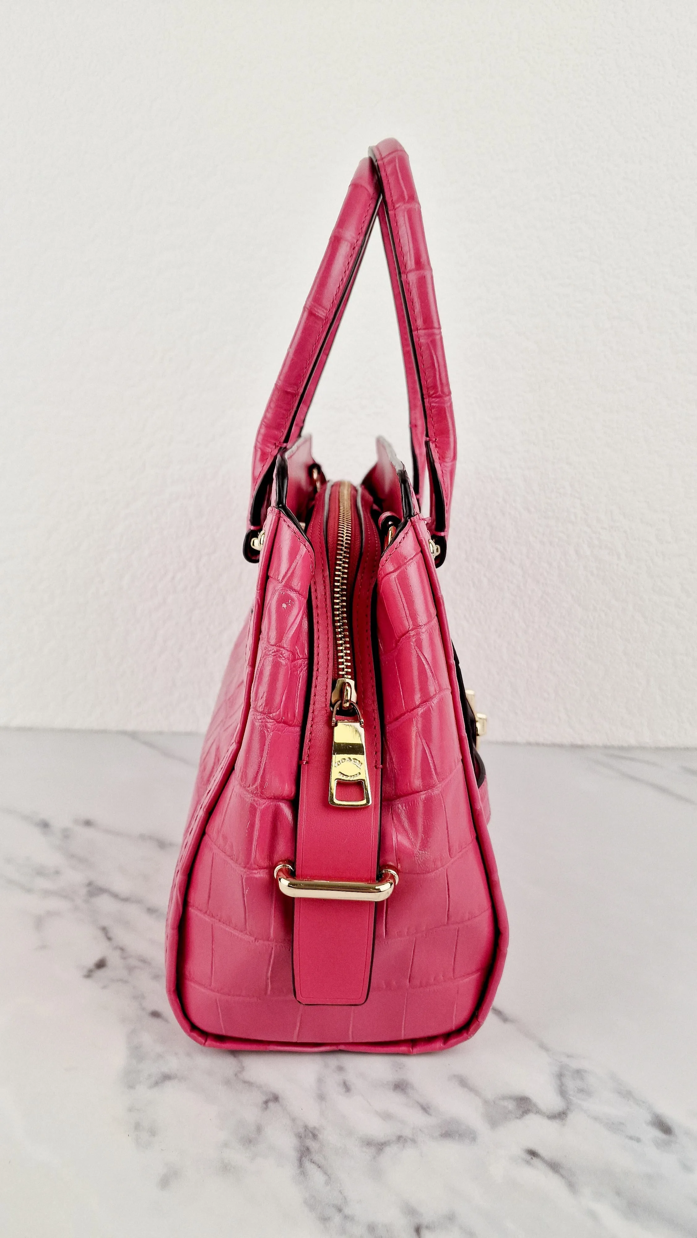 Coach Swagger Frame Bag in Pink Croc Embossed Leather - Handbag Crossbody Bag - Coach 37998