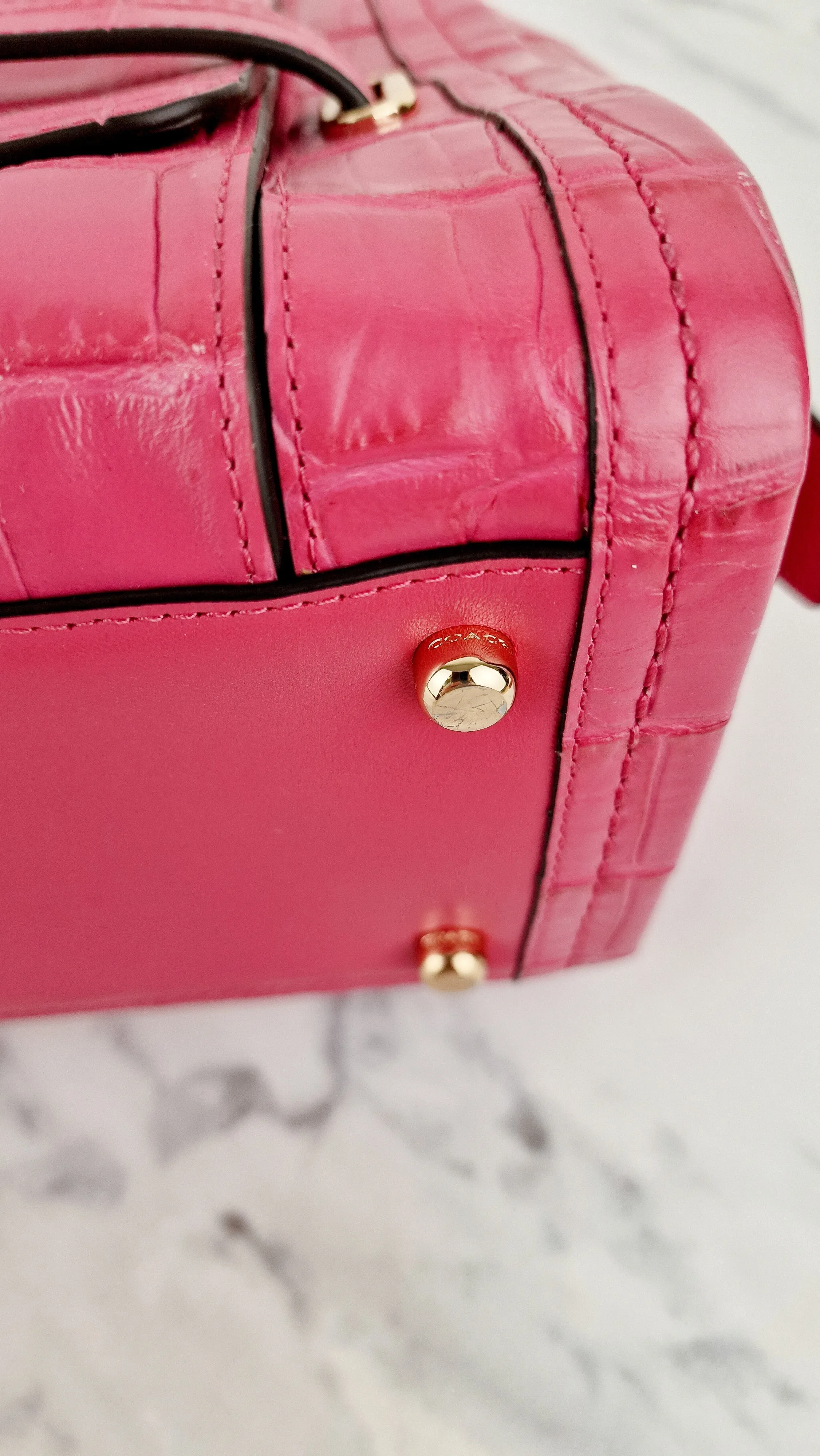 Coach Swagger Frame Bag in Pink Croc Embossed Leather - Handbag Crossbody Bag - Coach 37998