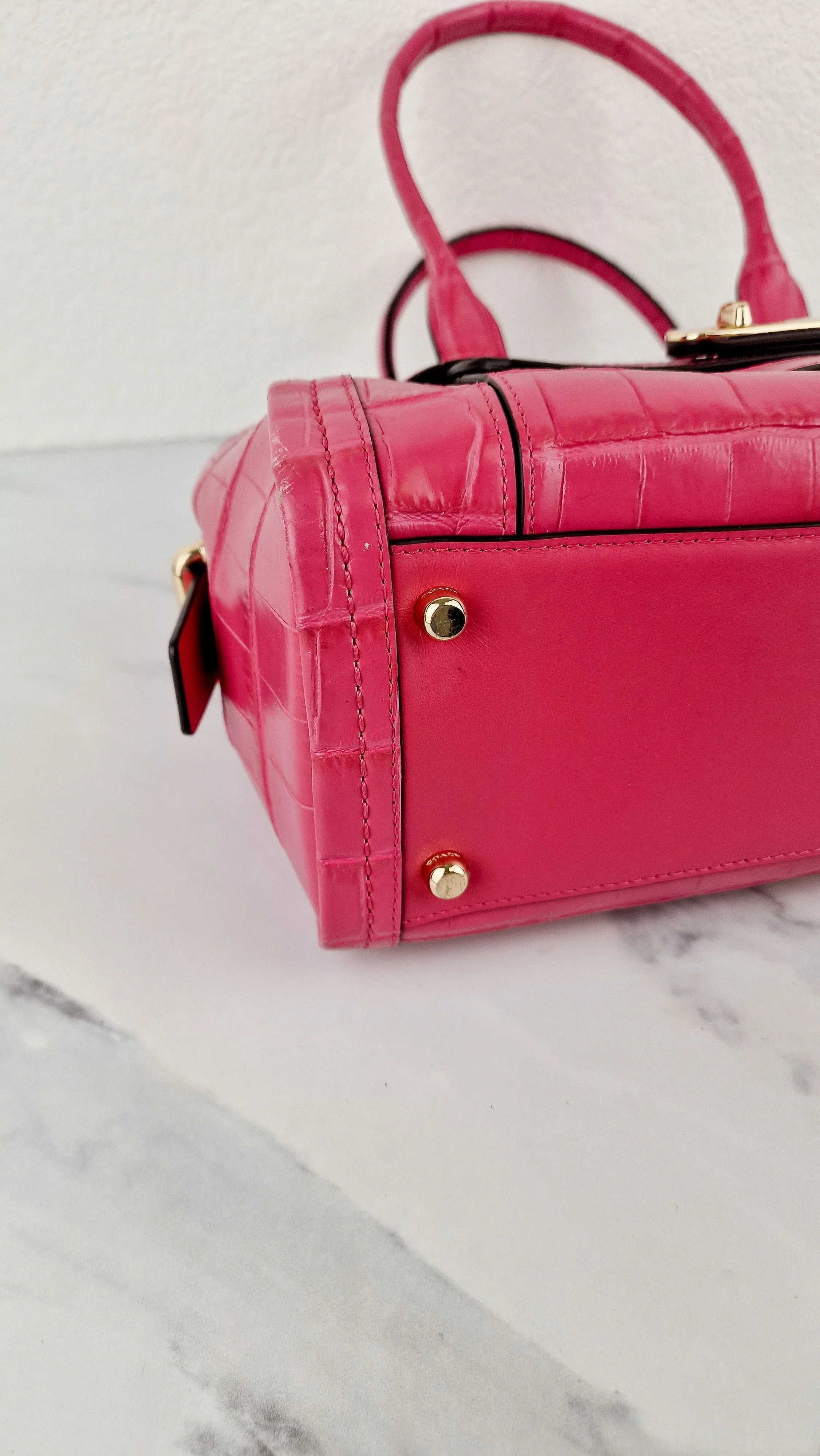 Coach Swagger Frame Bag in Pink Croc Embossed Leather - Handbag Crossbody Bag - Coach 37998