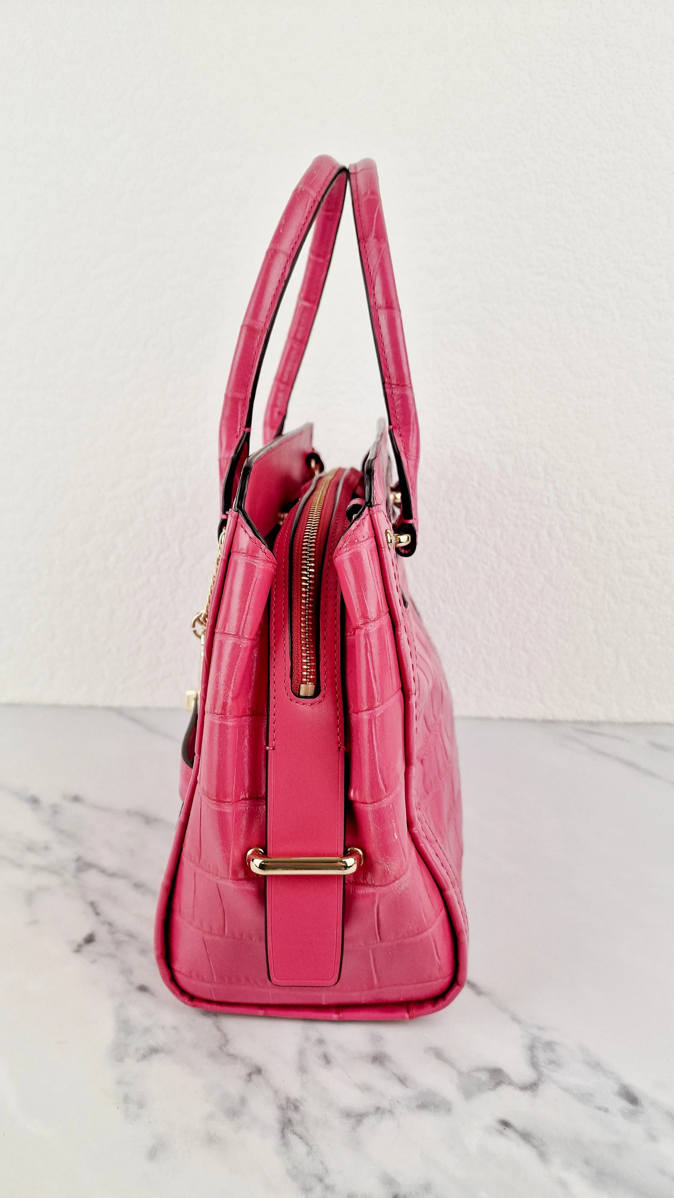 Coach Swagger Frame Bag in Pink Croc Embossed Leather - Handbag Crossbody Bag - Coach 37998