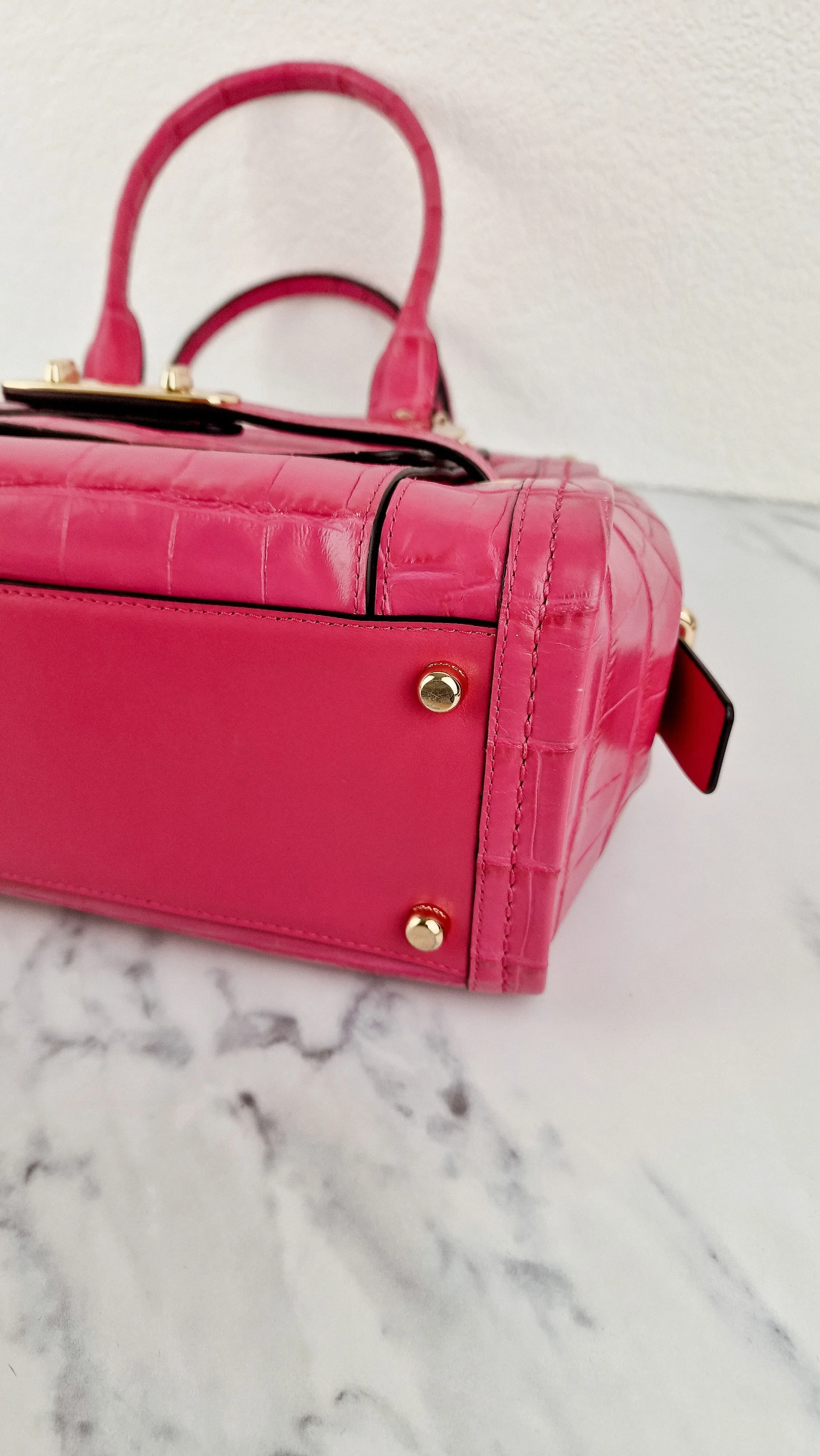 Coach Swagger Frame Bag in Pink Croc Embossed Leather - Handbag Crossbody Bag - Coach 37998