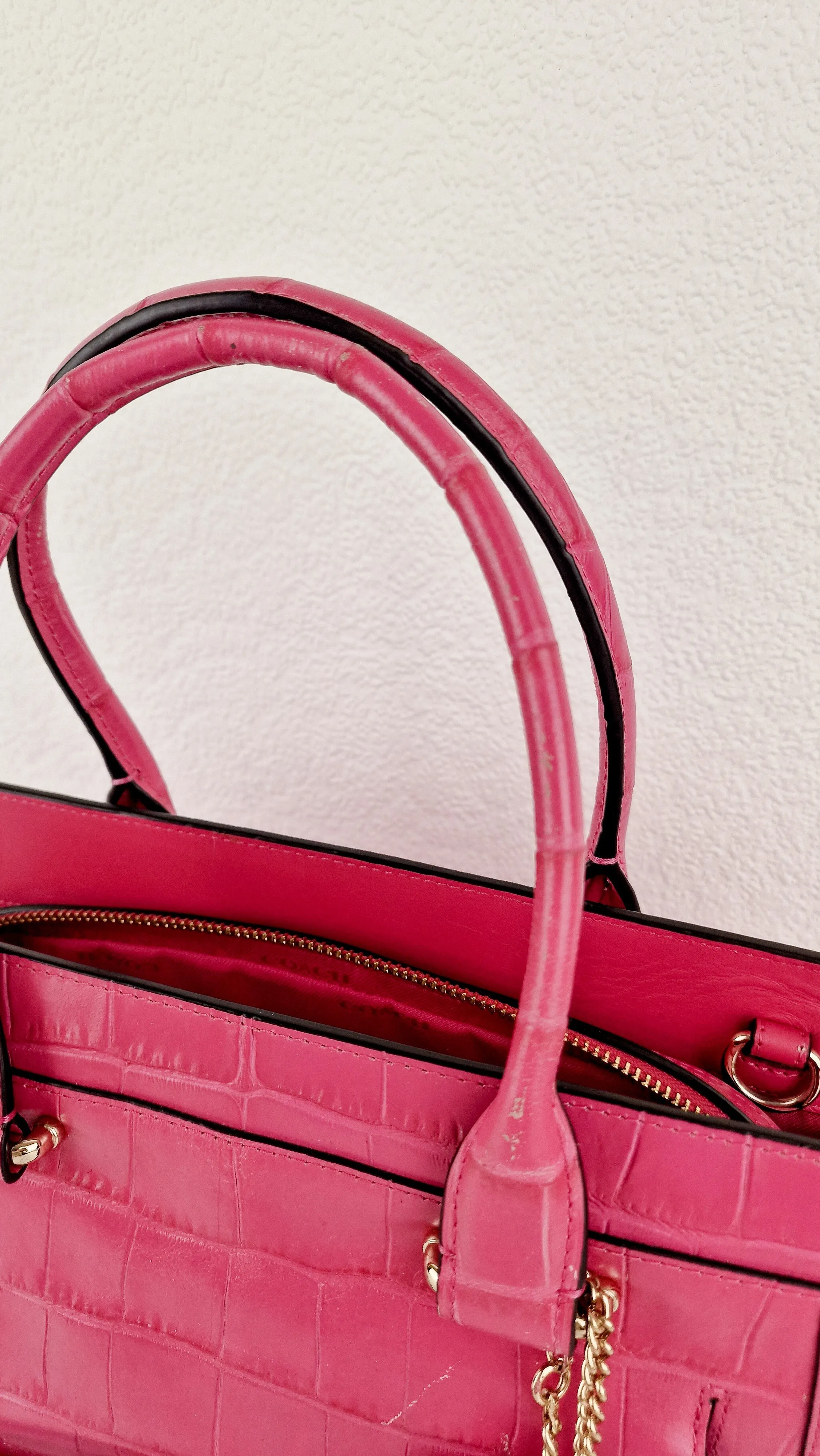 Coach Swagger Frame Bag in Pink Croc Embossed Leather - Handbag Crossbody Bag - Coach 37998