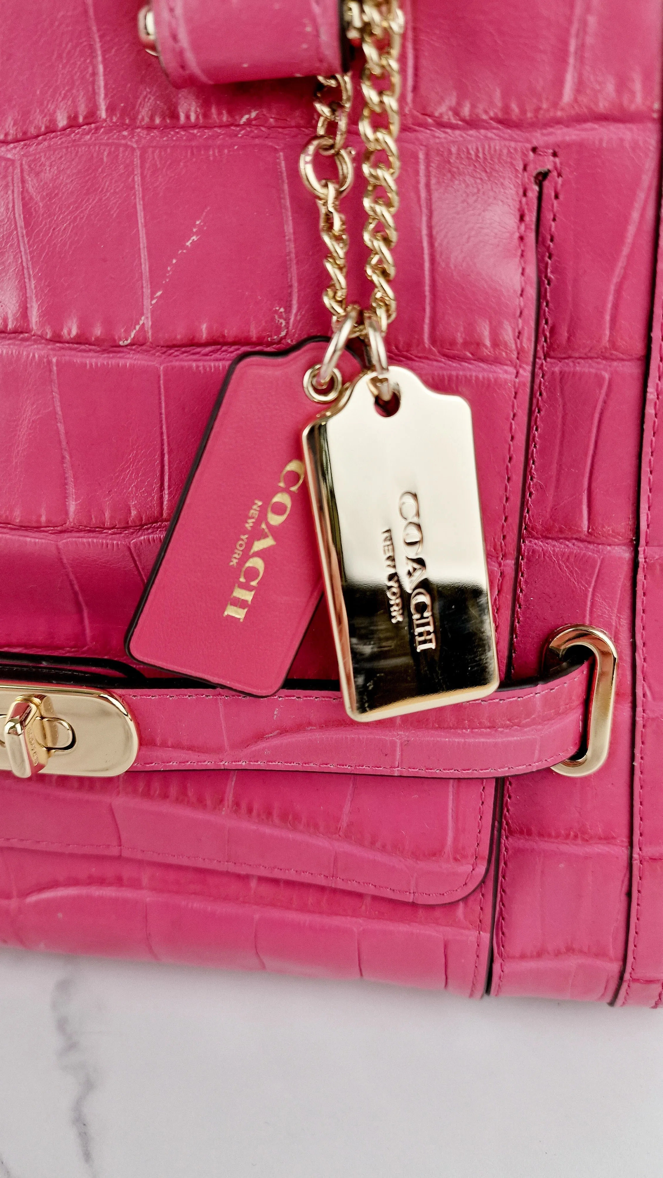 Coach Swagger Frame Bag in Pink Croc Embossed Leather - Handbag Crossbody Bag - Coach 37998