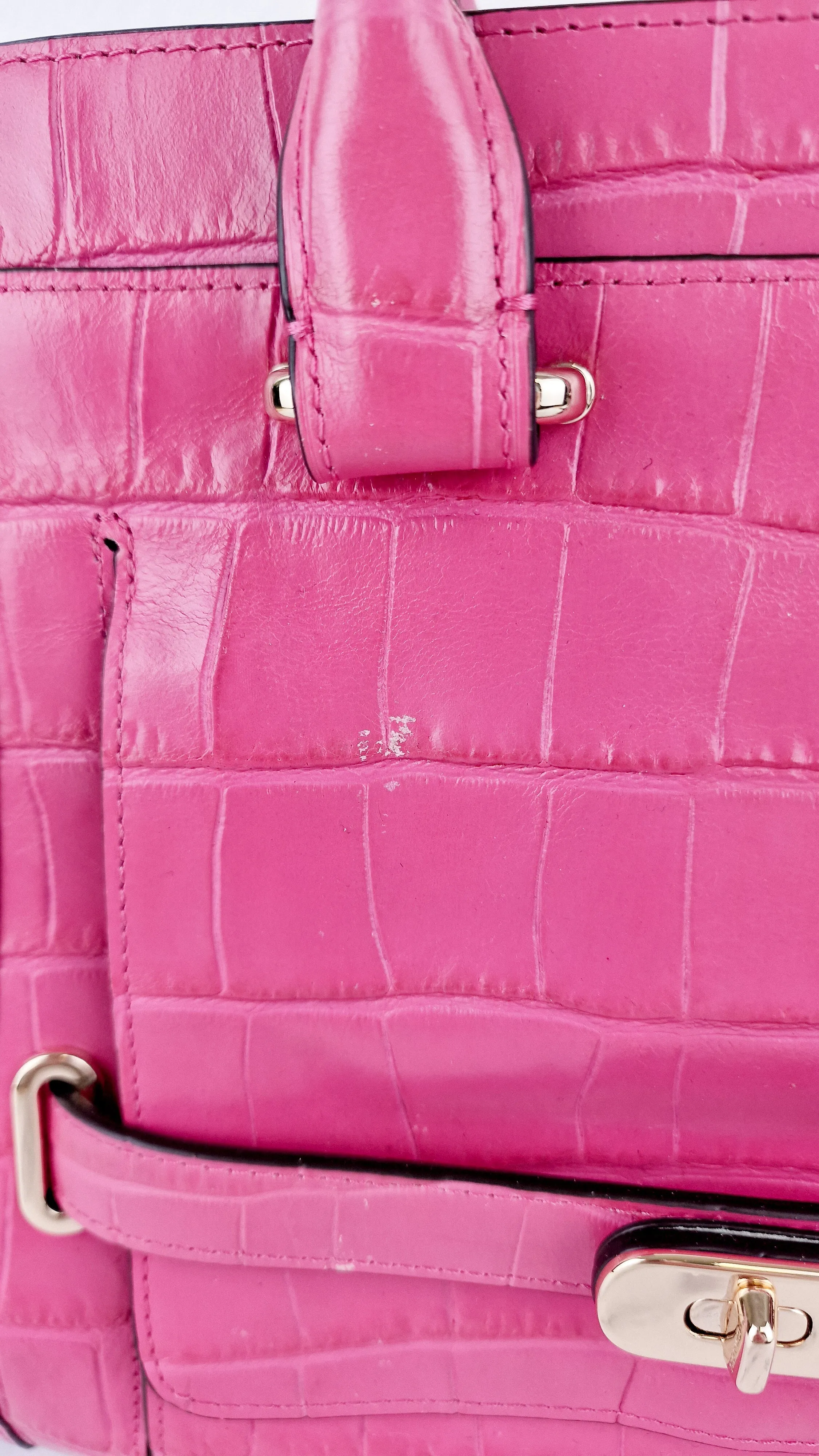 Coach Swagger Frame Bag in Pink Croc Embossed Leather - Handbag Crossbody Bag - Coach 37998