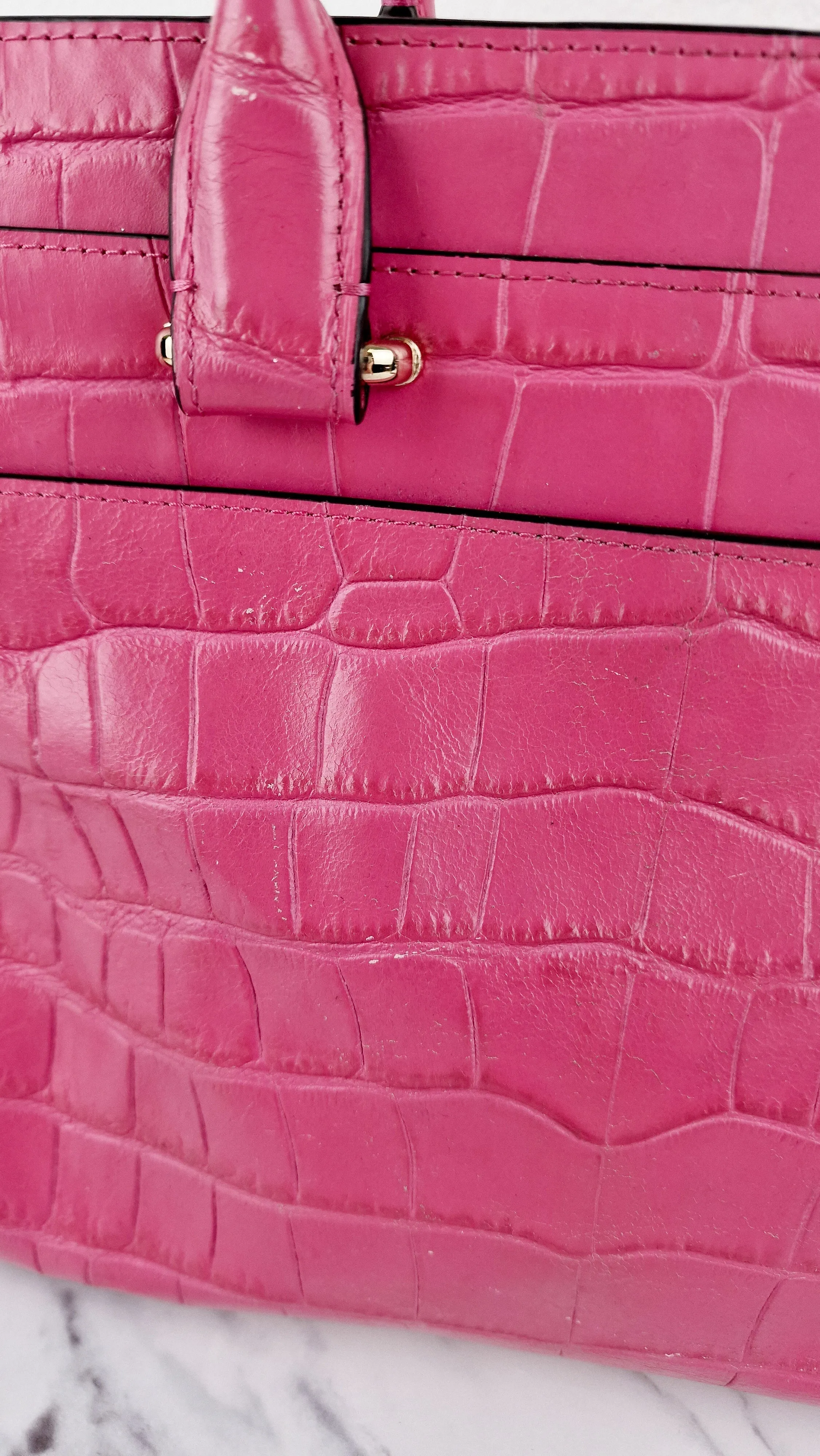 Coach Swagger Frame Bag in Pink Croc Embossed Leather - Handbag Crossbody Bag - Coach 37998