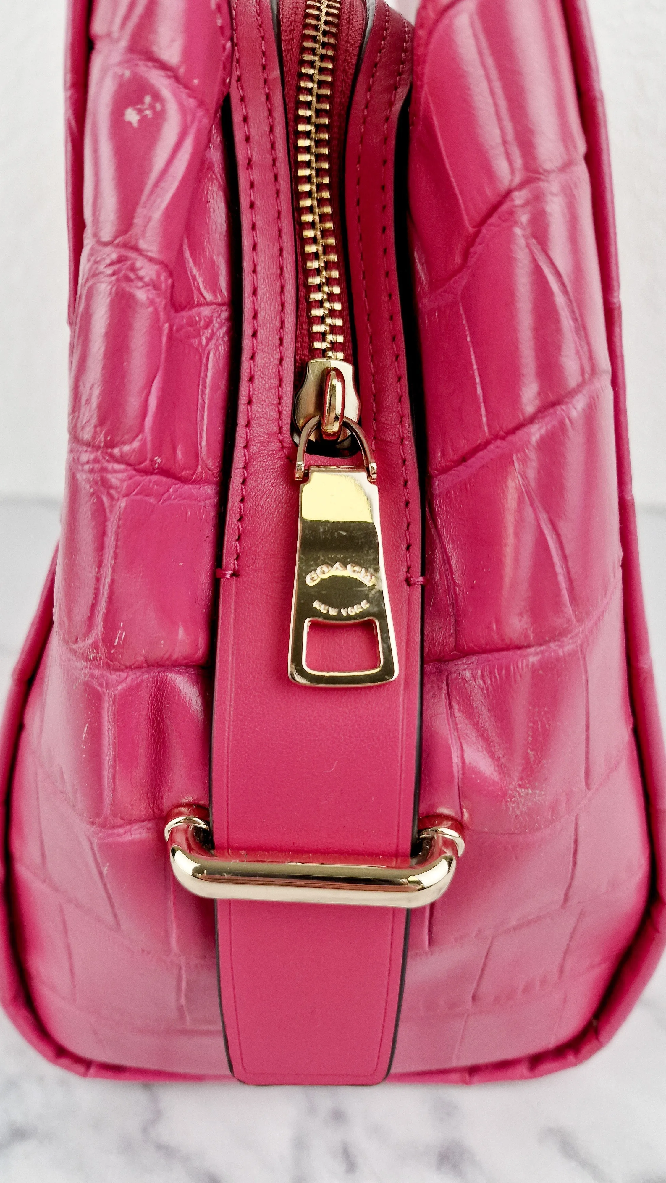 Coach Swagger Frame Bag in Pink Croc Embossed Leather - Handbag Crossbody Bag - Coach 37998