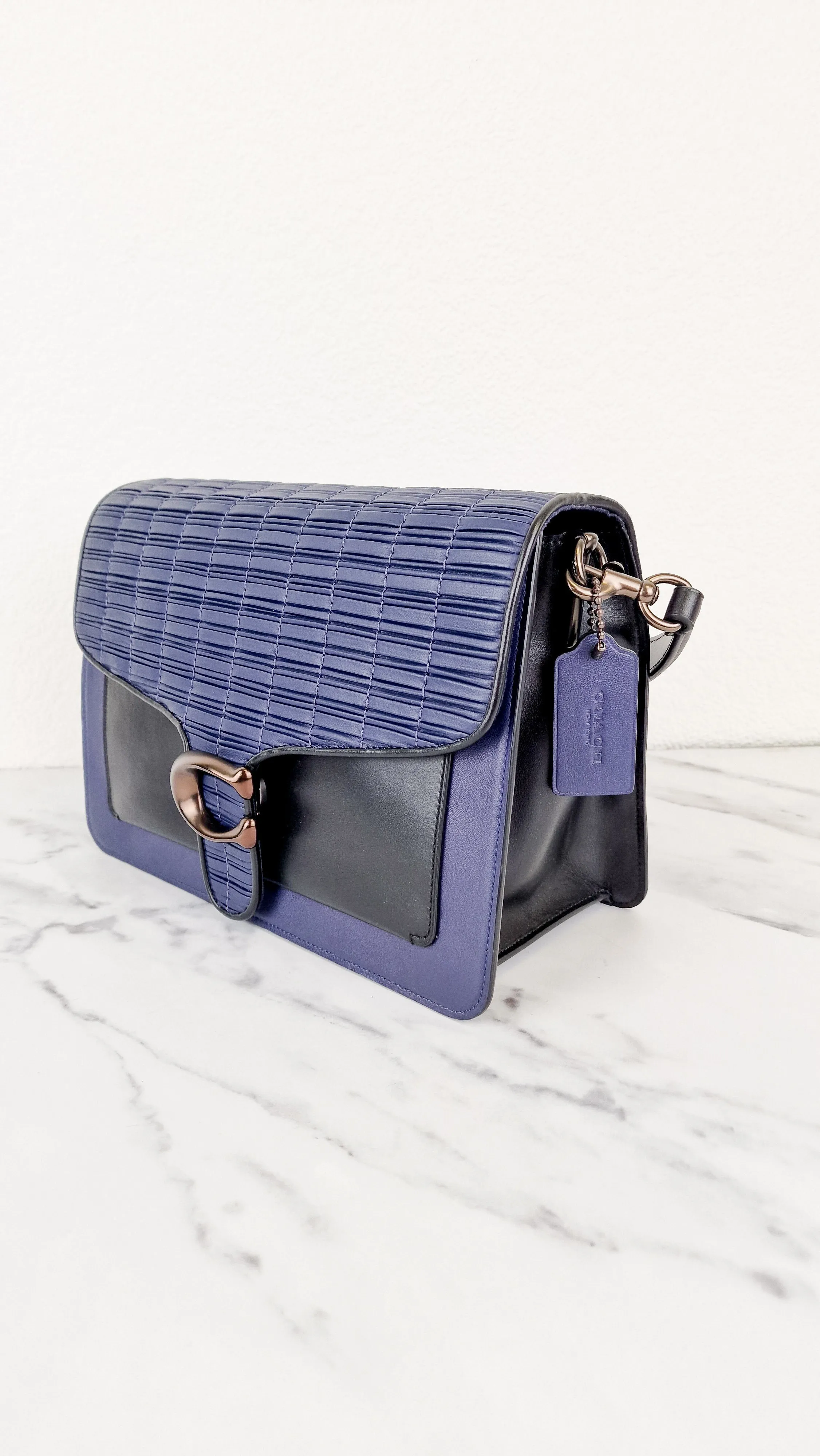 Coach Tabby Sample Bag with Ruched Pleating in Cadet Blue and Black Leather - Handbag