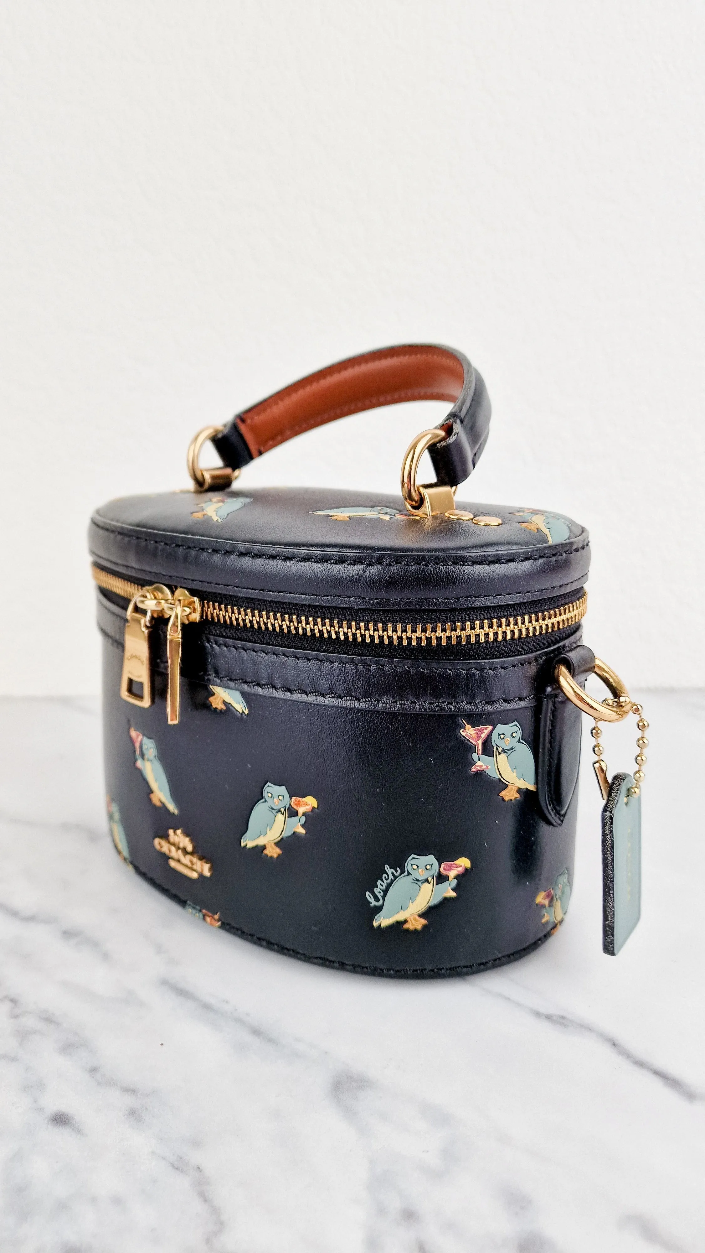 Coach Trail Bag With Party Owls in Black Smooth Leather Crossbody Bag - Coach 38603
