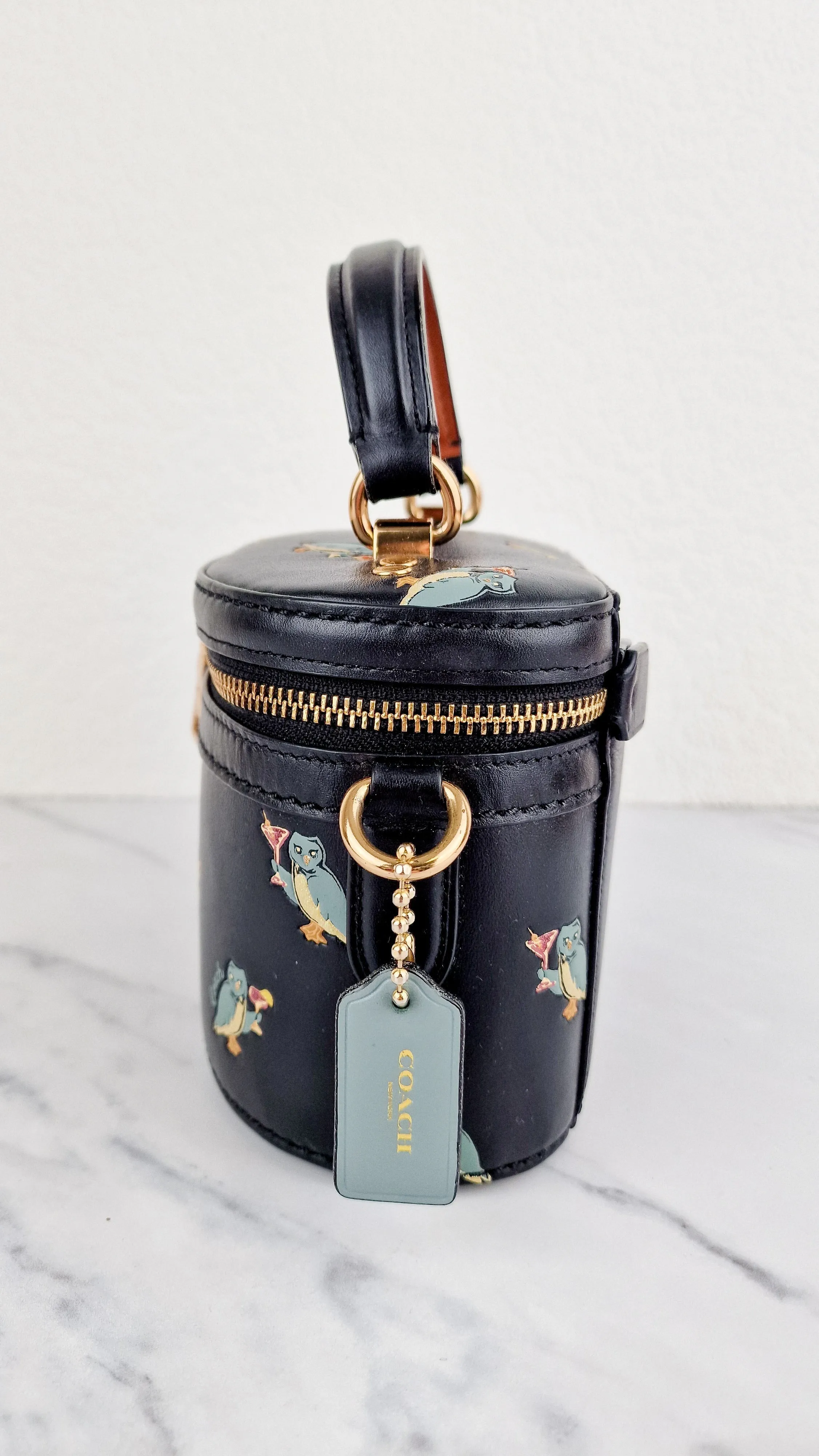 Coach Trail Bag With Party Owls in Black Smooth Leather Crossbody Bag - Coach 38603