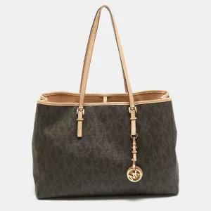 Dark Brown Signature Coated Canvas Large Jet Set Travel Tote