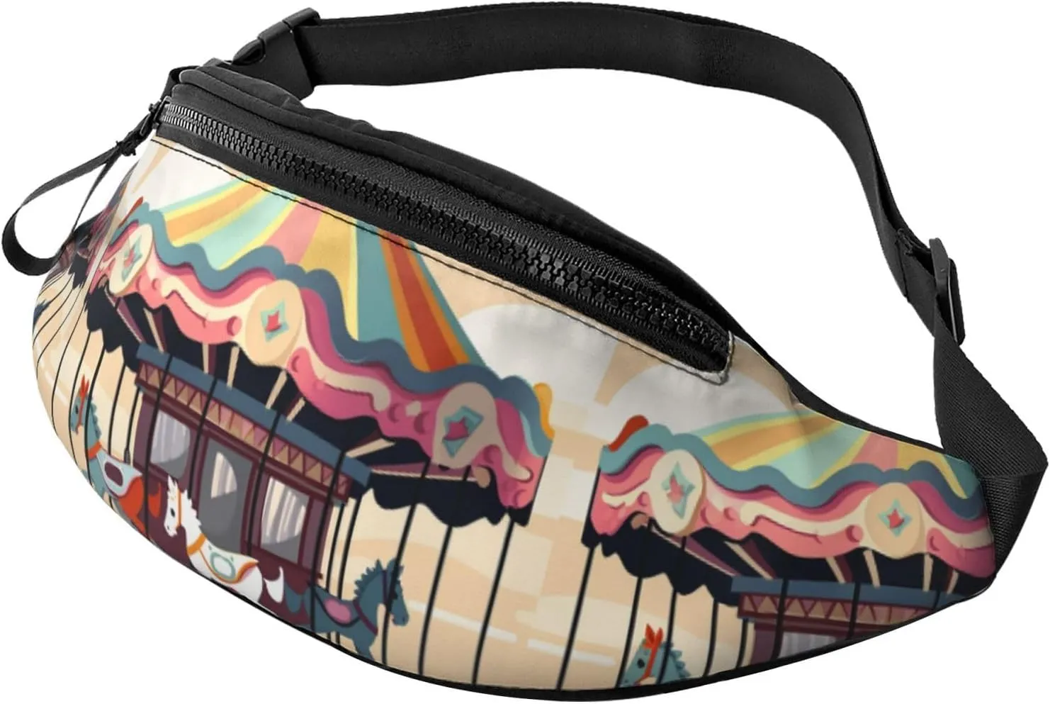 Fanny Pack for Women Mem Fashion Waist Packs Crossbody Carousel Belt Bag with Adjustable Strap Waist Bag