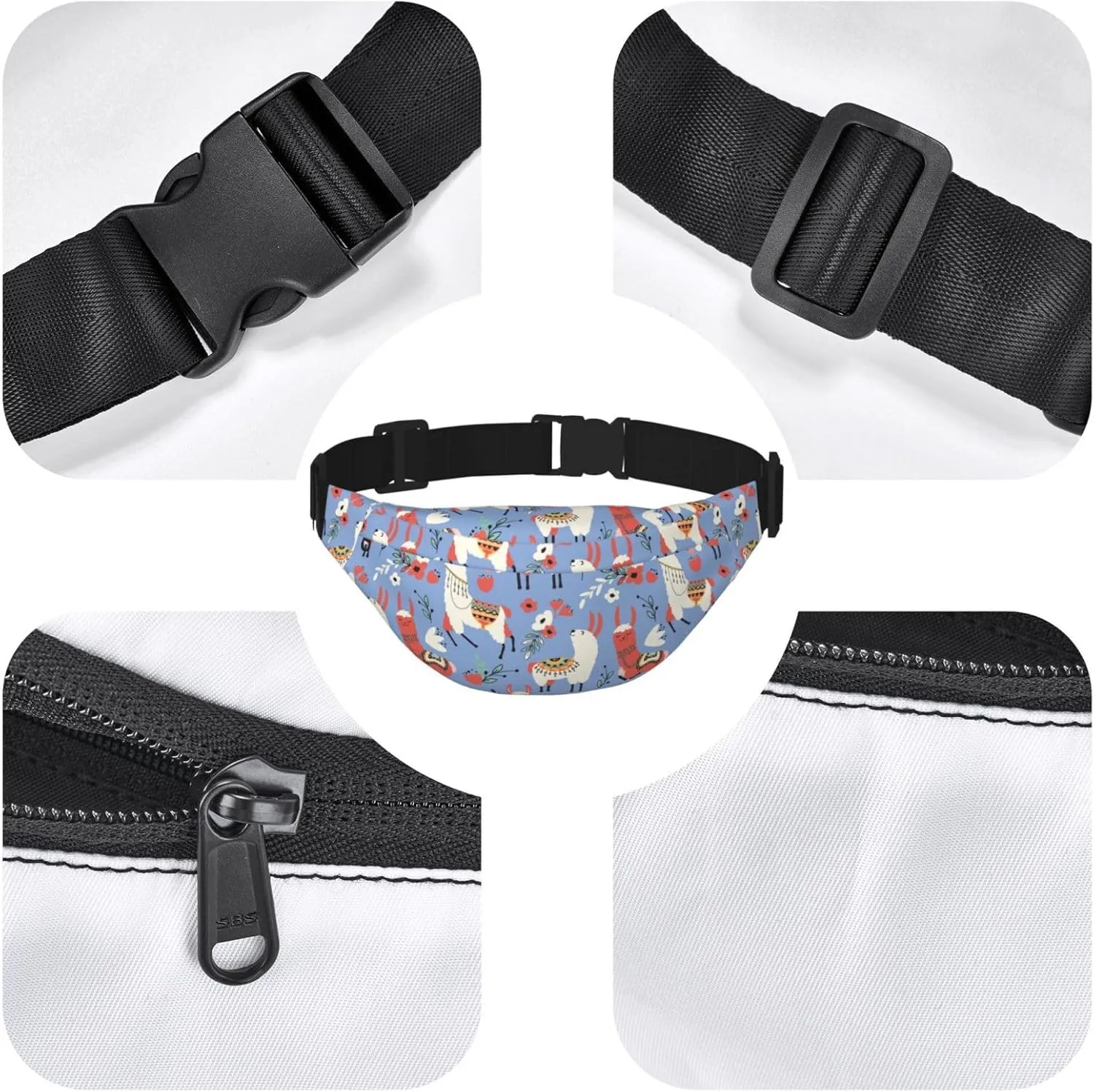 Fanny Pack for Women Men,Cute Llama Large Crossbody Waist Pack Belt Bag for Workout Hiking Running Travel, Onesize