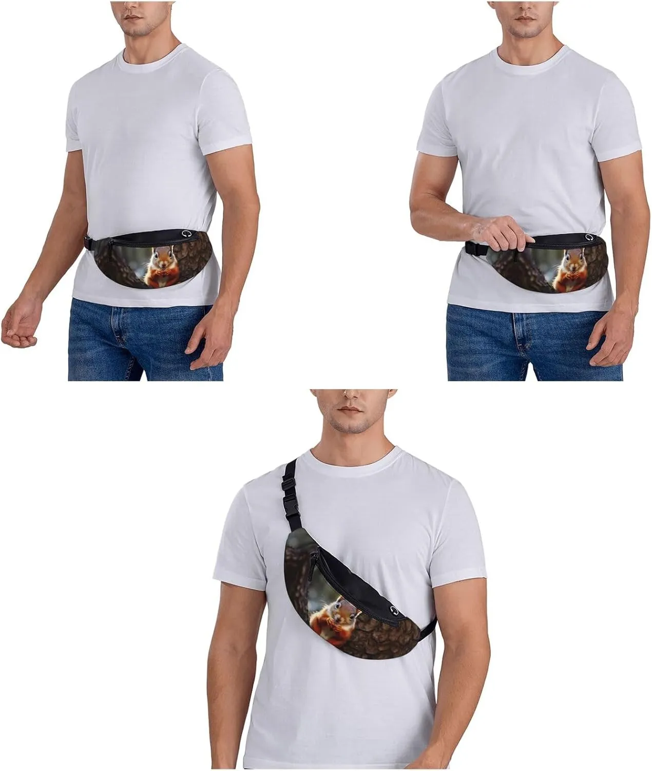 Funny Squirrel Print Fanny Pack/Waist Bag For Festival Rave Hiking Running Cycling