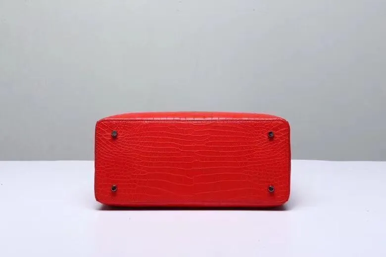 Genuine Crocodile Belly Leather Top Handle Bags For Women Red 35cm