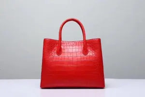 Genuine Crocodile Belly Leather Top Handle Bags For Women Red 35cm