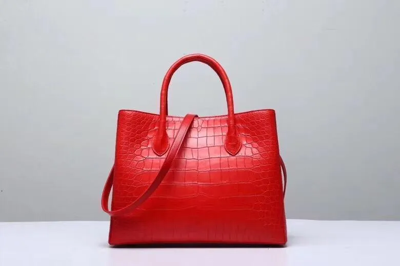 Genuine Crocodile Belly Leather Top Handle Bags For Women Red 35cm