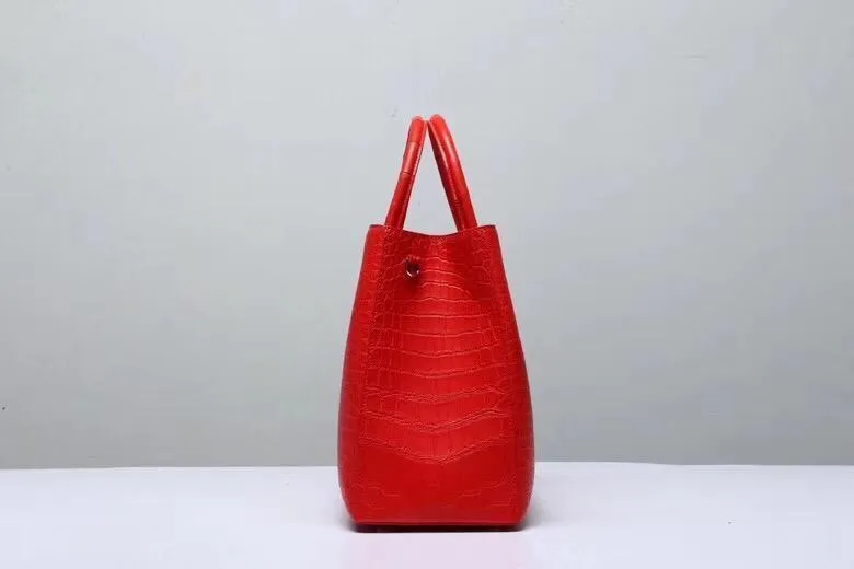 Genuine Crocodile Belly Leather Top Handle Bags For Women Red 35cm