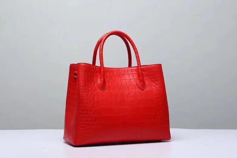 Genuine Crocodile Belly Leather Top Handle Bags For Women Red 35cm