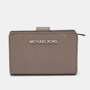 Grey Saffiano Leather French Compact Wallet