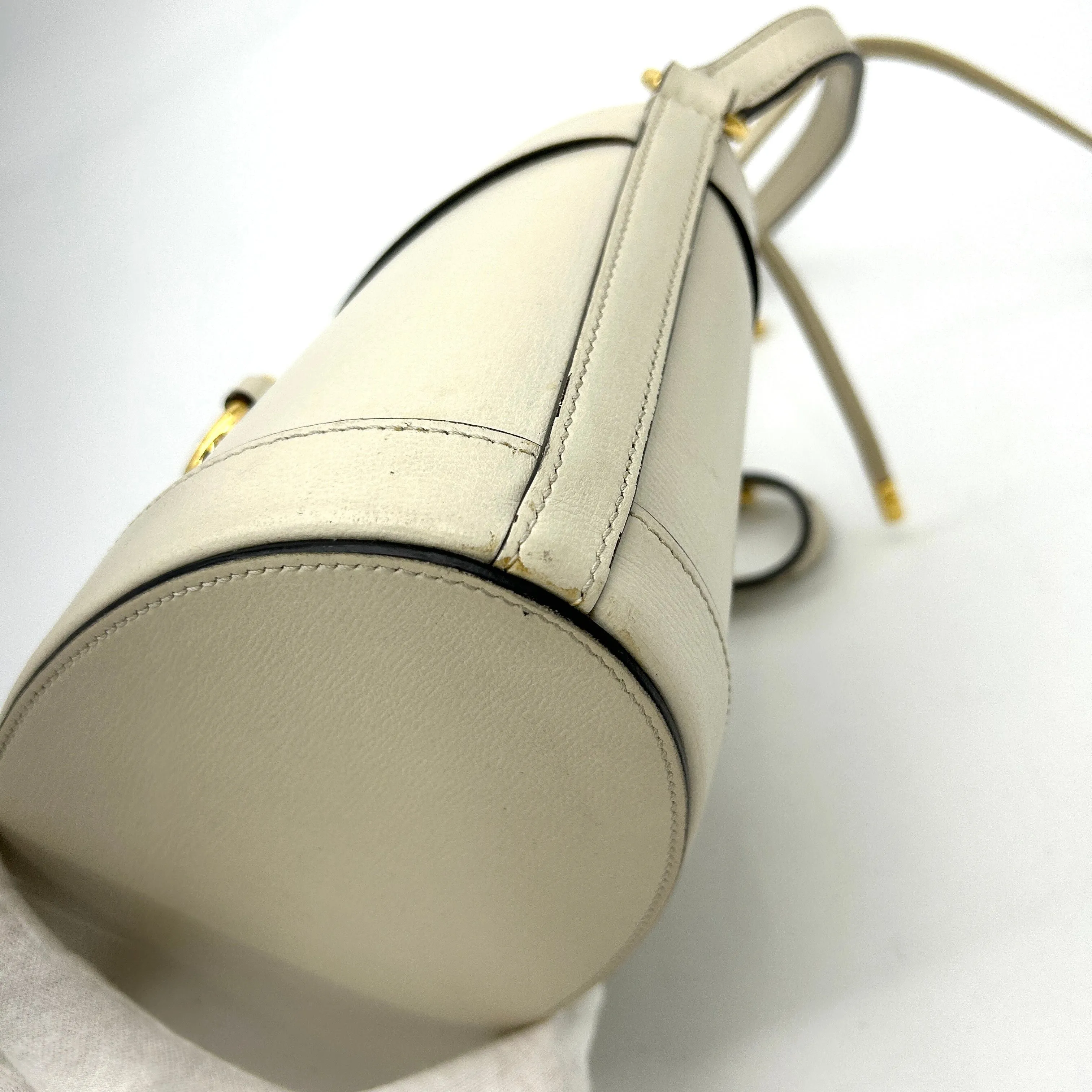 GUCCI Monogram Textured Calfskin Horsebit 1955 Drawstring Bucket Bag Beige Mystic White LA38617