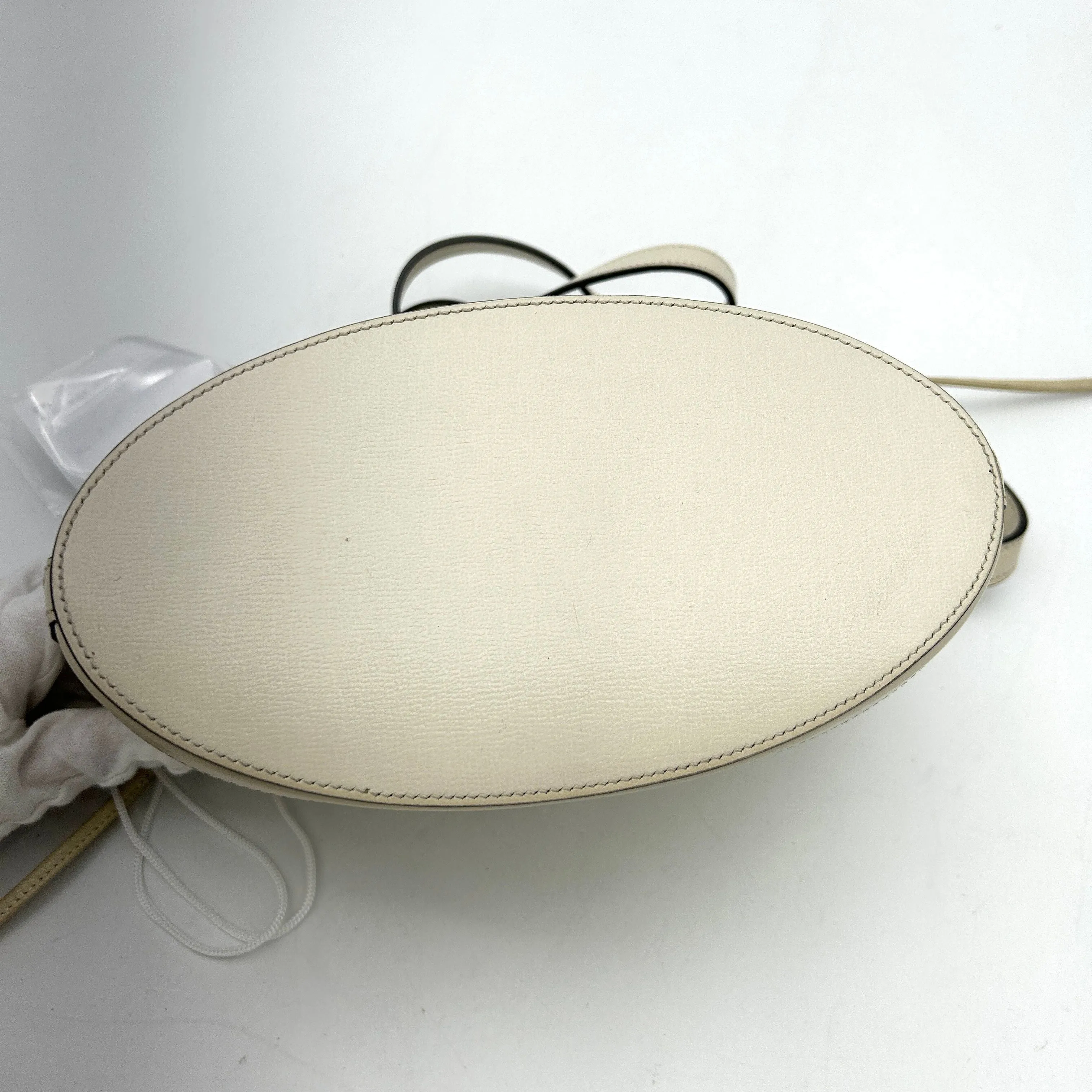 GUCCI Monogram Textured Calfskin Horsebit 1955 Drawstring Bucket Bag Beige Mystic White LA38617