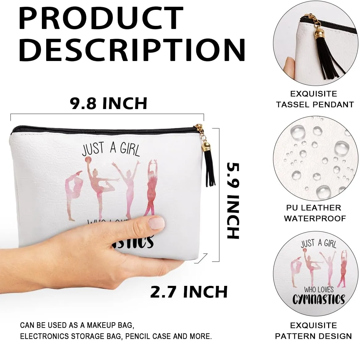 Gymnastics Gifts for Women Makeup Bag Gymnastics Coach Bag Gymnastics Stuff Funny Gymnastics Accessories Gifts for Women Girls Sisters Besties Waterproof PU Leather Gymnastics Cosmetic Bag