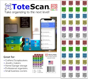 HD Color (Heavy Duty, Tough Labels) Intelligent Smart QR Labels for Organization/Moving/Storage (48 Unique Labels, 1.5"x1.5"). Easily Pack and Track Your Items