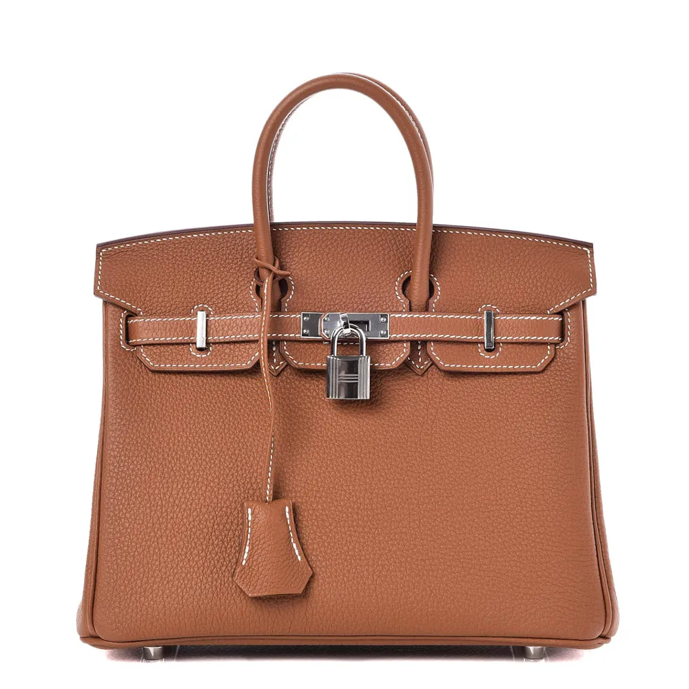 Hermes Gold Togo Leather Palladium Plated Mini Birkin 25 Bag