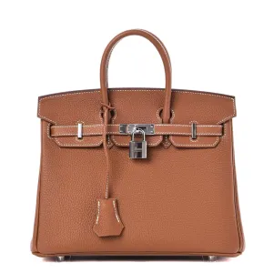 Hermes Gold Togo Leather Palladium Plated Mini Birkin 25 Bag