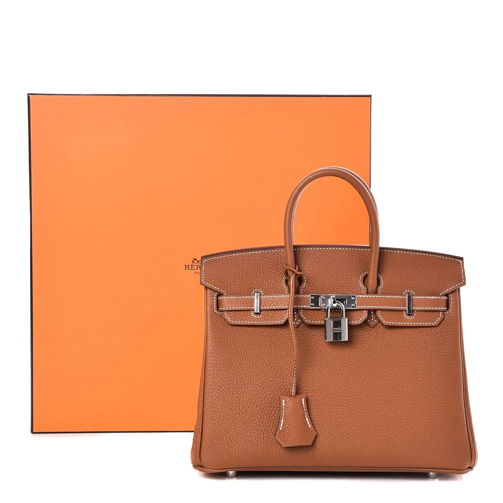 Hermes Gold Togo Leather Palladium Plated Mini Birkin 25 Bag