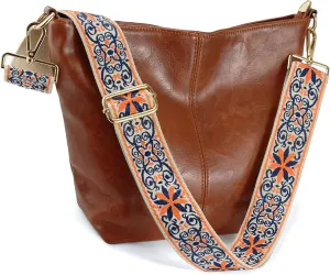 Hobo Bags Vegan Leather Crossbody Bag Guitar Strap Shoulder Purses with Zipper Handbags for Women
