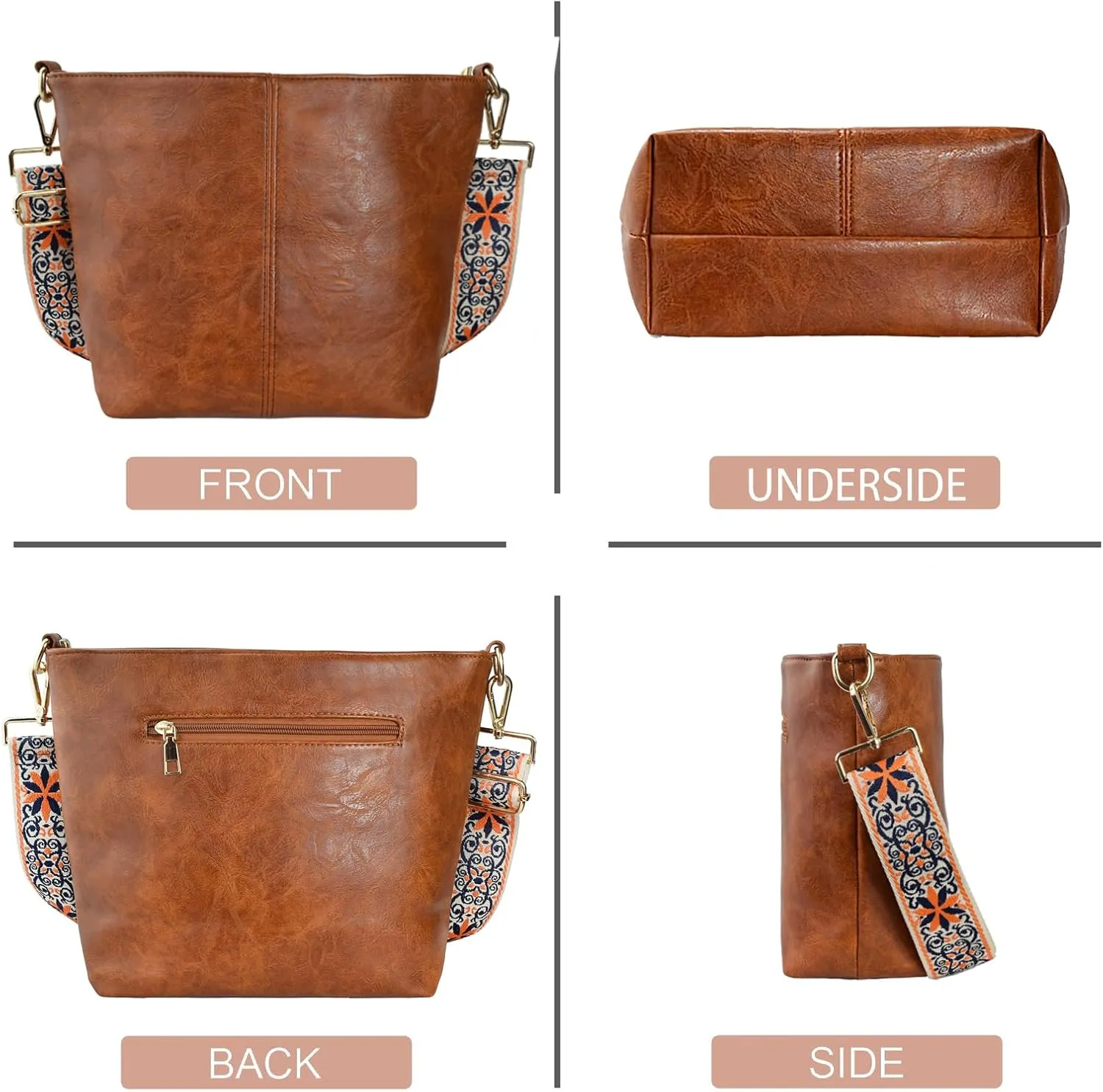 Hobo Bags Vegan Leather Crossbody Bag Guitar Strap Shoulder Purses with Zipper Handbags for Women