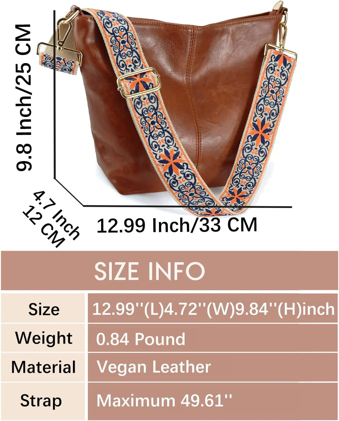 Hobo Bags Vegan Leather Crossbody Bag Guitar Strap Shoulder Purses with Zipper Handbags for Women