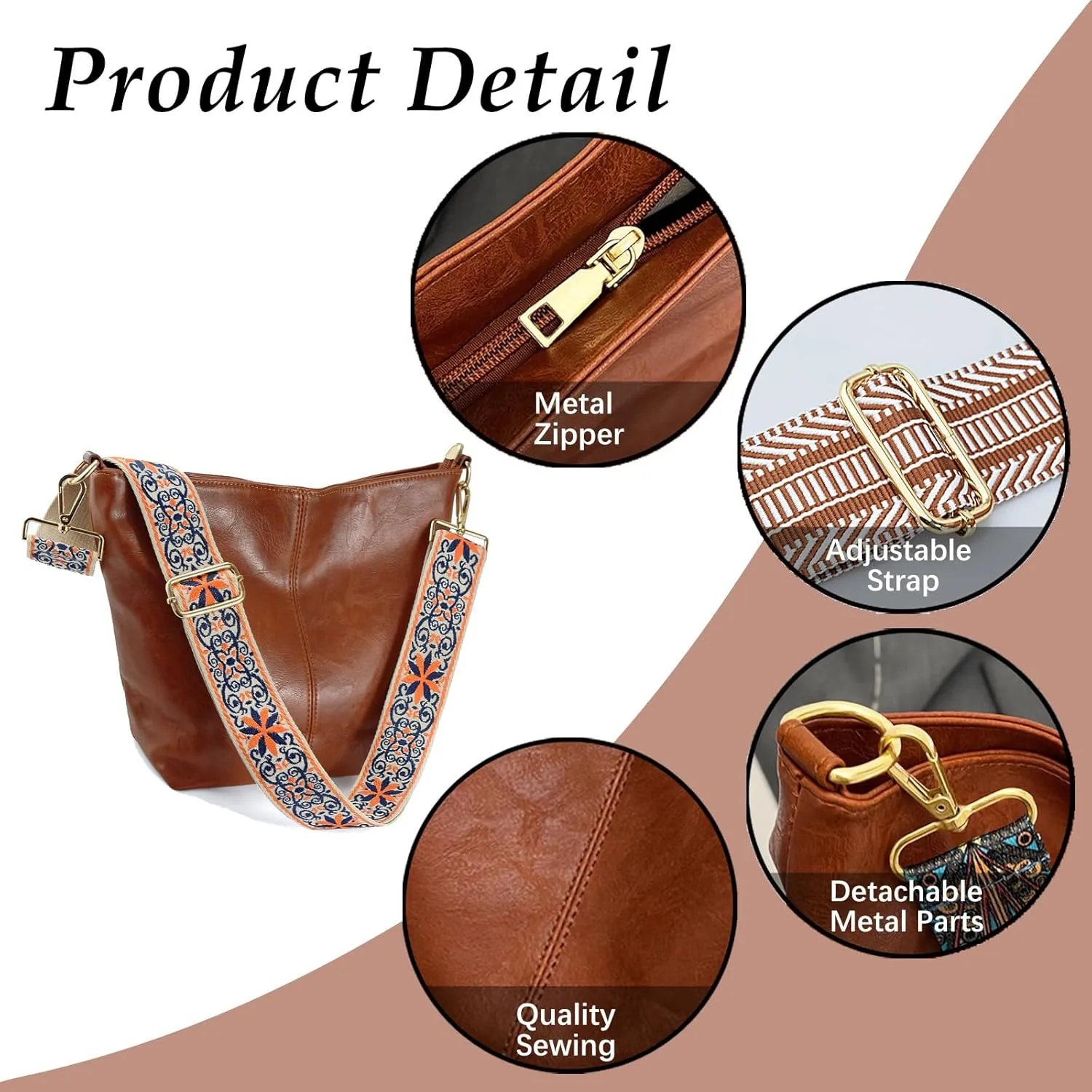Hobo Bags Vegan Leather Crossbody Bag Guitar Strap Shoulder Purses with Zipper Handbags for Women