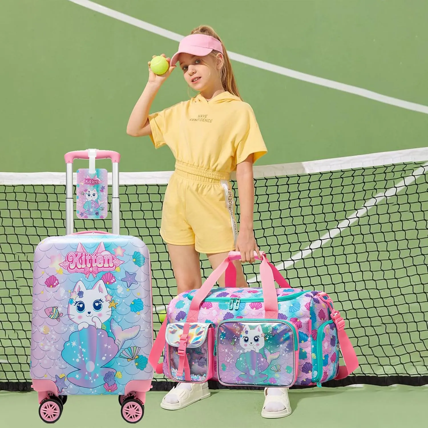 Kid's Luggage Set 3 Piece Suitcase Set 16" Hardside Luggage with Spinner Wheels Girls Boys Carry on Toddler Suitcase with Travel Duffle Bag Airline Approved