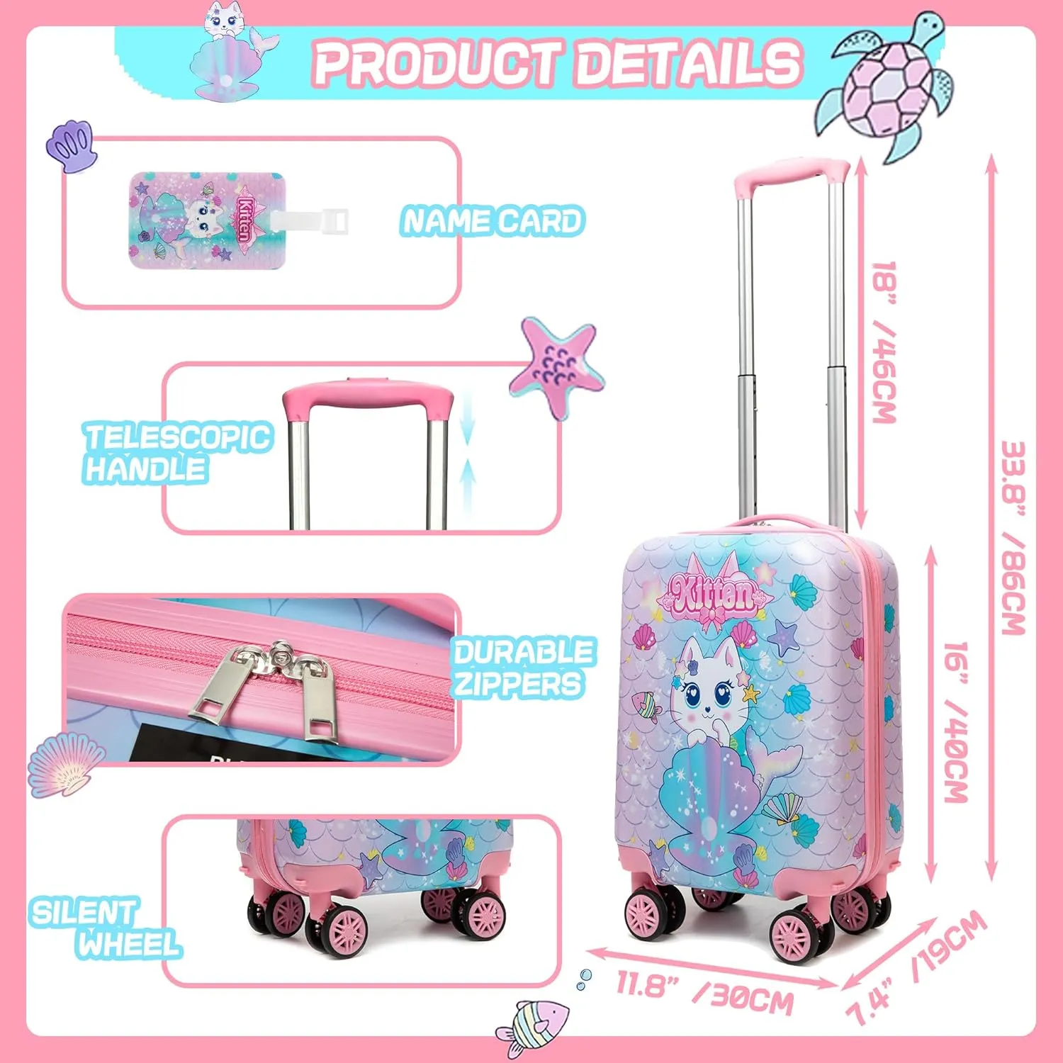 Kid's Luggage Set 3 Piece Suitcase Set 16" Hardside Luggage with Spinner Wheels Girls Boys Carry on Toddler Suitcase with Travel Duffle Bag Airline Approved