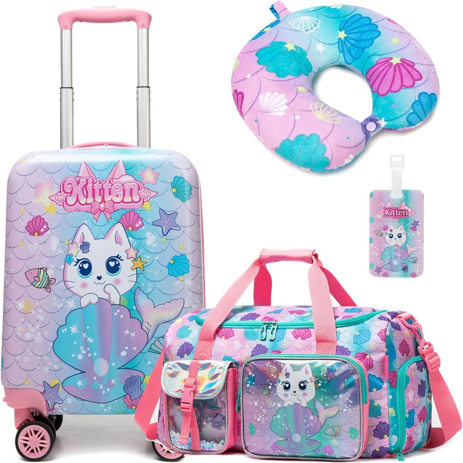 Kid's Luggage Set 3 Piece Suitcase Set 16" Hardside Luggage with Spinner Wheels Girls Boys Carry on Toddler Suitcase with Travel Duffle Bag Airline Approved