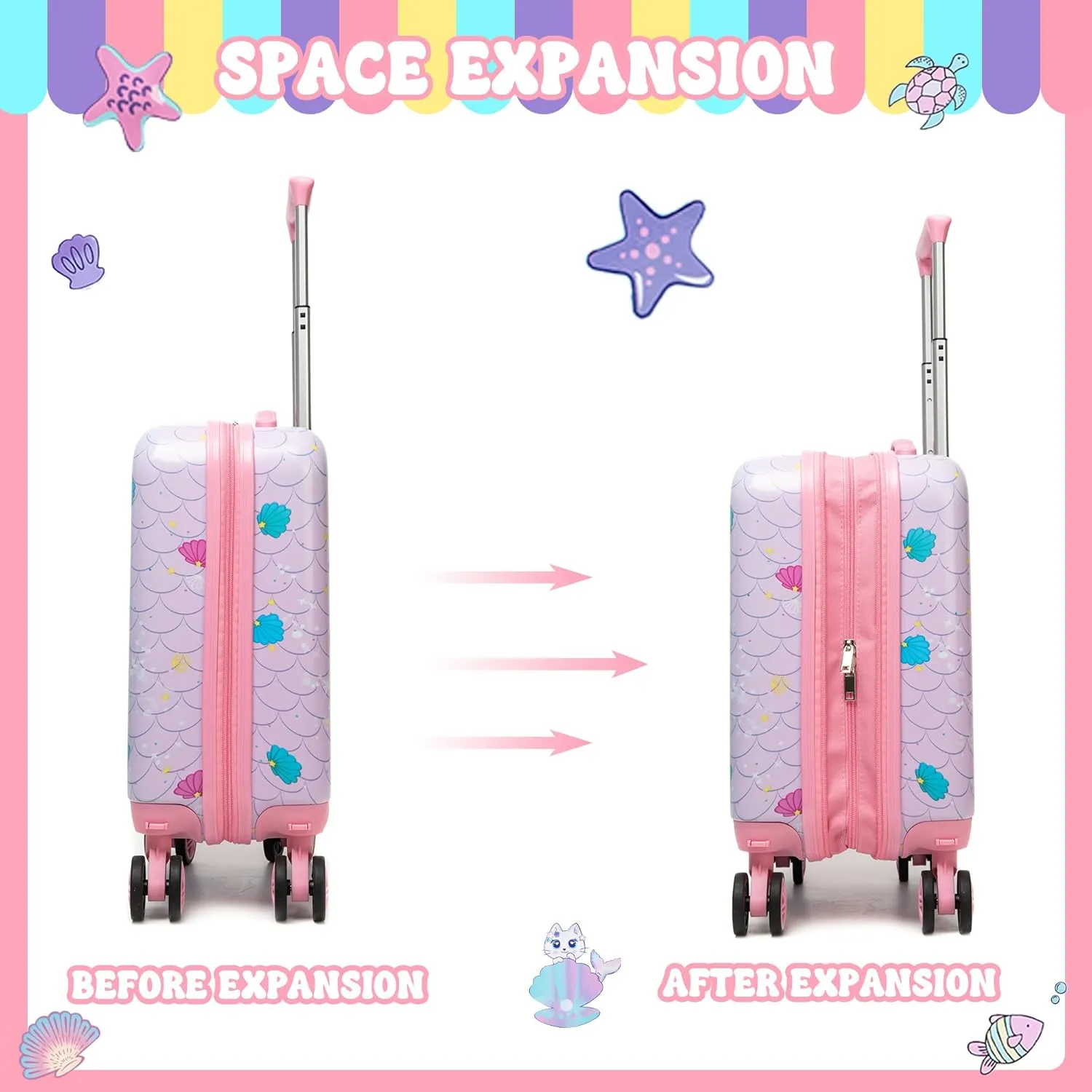 Kid's Luggage Set 3 Piece Suitcase Set 16" Hardside Luggage with Spinner Wheels Girls Boys Carry on Toddler Suitcase with Travel Duffle Bag Airline Approved