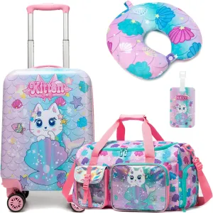 Kid's Luggage Set 3 Piece Suitcase Set 16" Hardside Luggage with Spinner Wheels Girls Boys Carry on Toddler Suitcase with Travel Duffle Bag Airline Approved