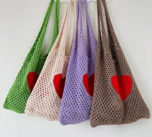 Knitted Women's Shoulder Bags Flowers Summer Beach Totes