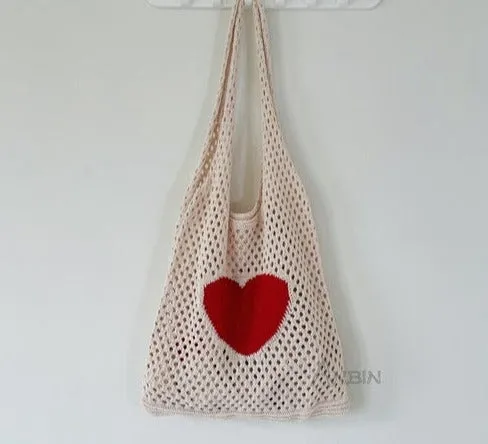 Knitted Women's Shoulder Bags Flowers Summer Beach Totes